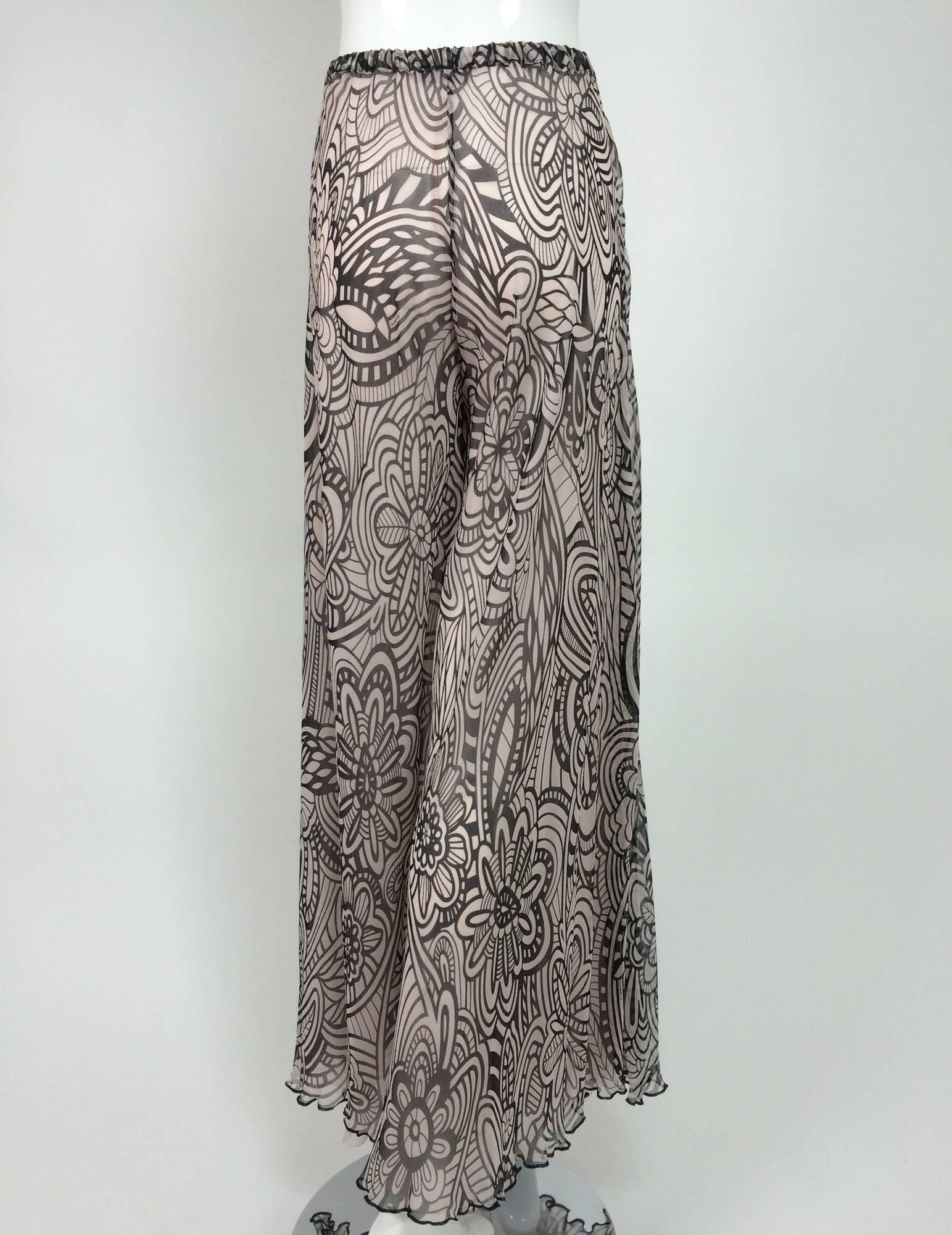 Missoni black & white floral silk chiffon palazzo pant In Excellent Condition In West Palm Beach, FL