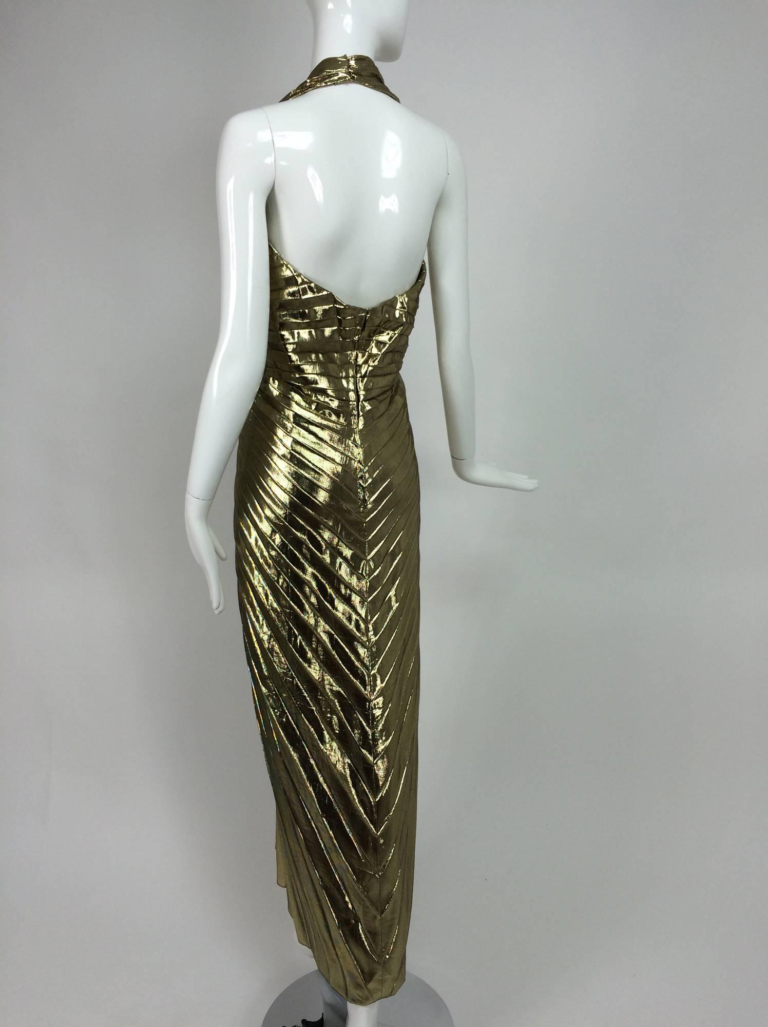 gold lame halter dress
