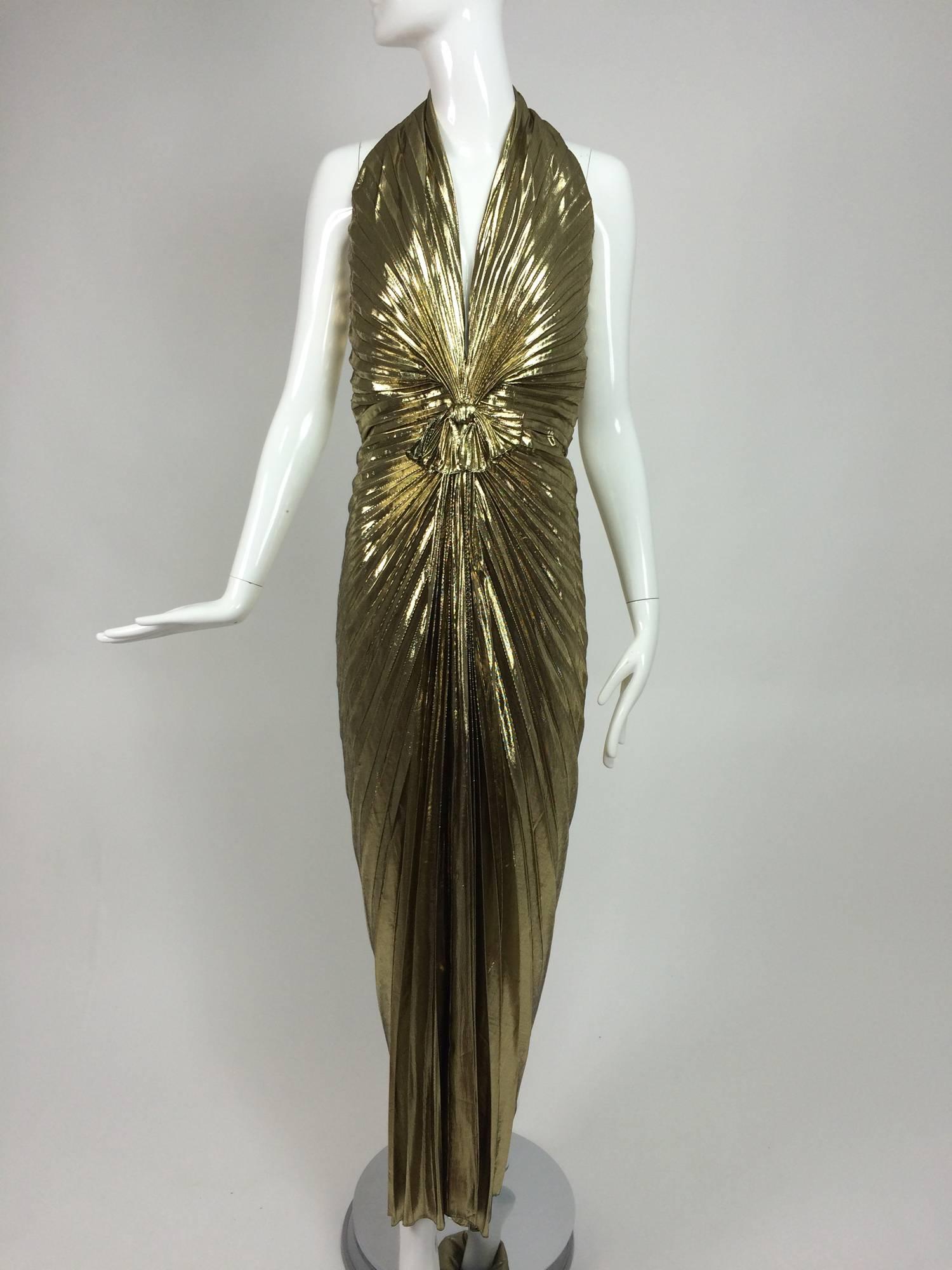 Travilla Marilyn Monroe sunburst pleated gold lame halter neck gown 1953 In Excellent Condition In West Palm Beach, FL