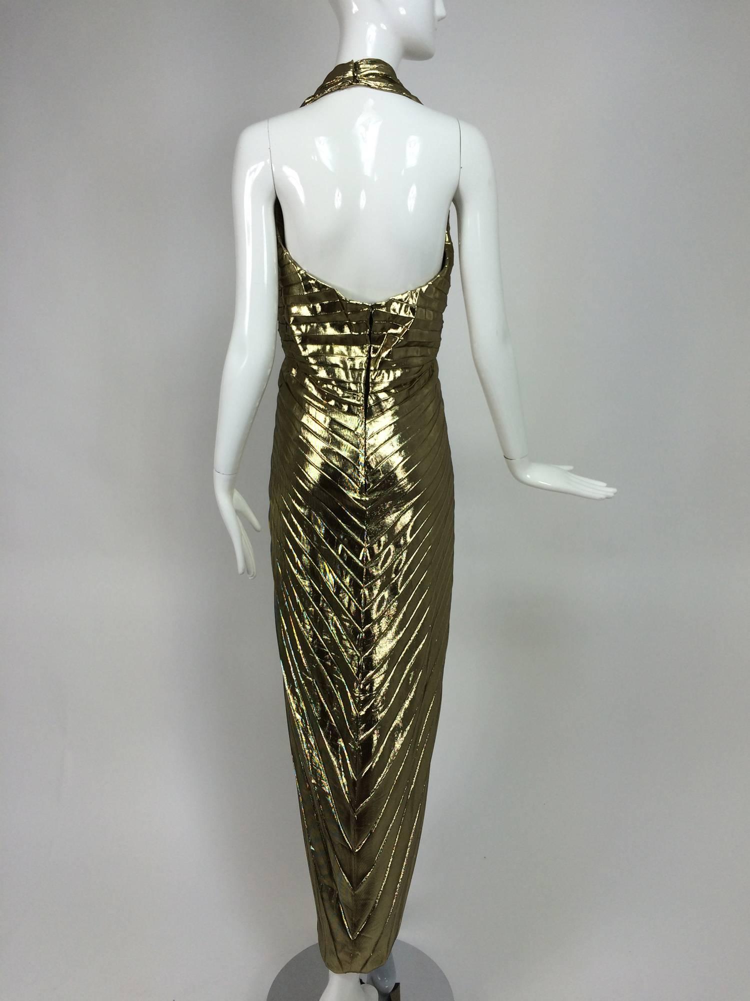 Women's Travilla Marilyn Monroe sunburst pleated gold lame halter neck gown 1953