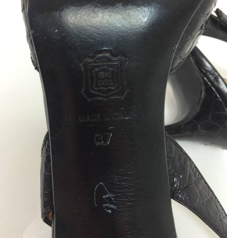 Rene Mancini glazed black alligator sling back high heel pumps 37M For ...