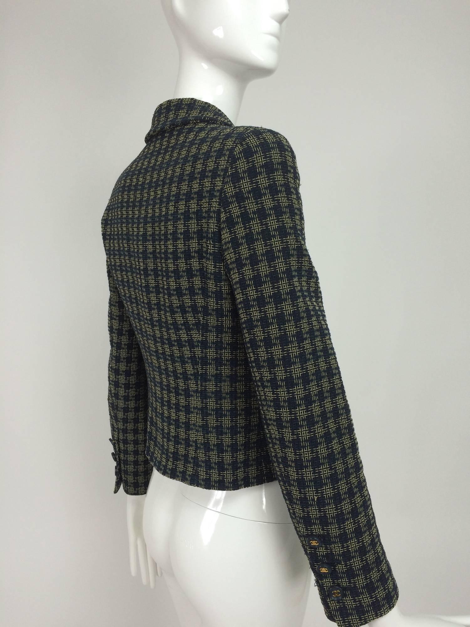 Chanel navy & cream open weave check cropped jacket  4