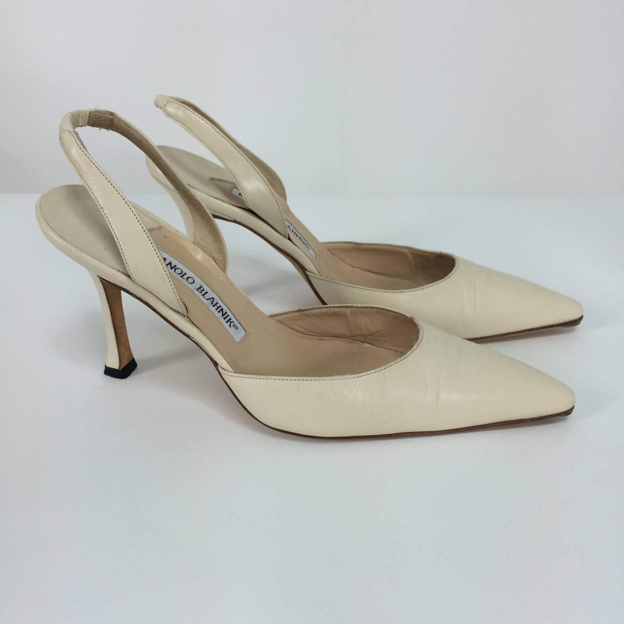 Manolo bone leather sling back high heel pumps 36 1/2 M...Classic& will go with just about anything, in excellent condition. 3 1/2