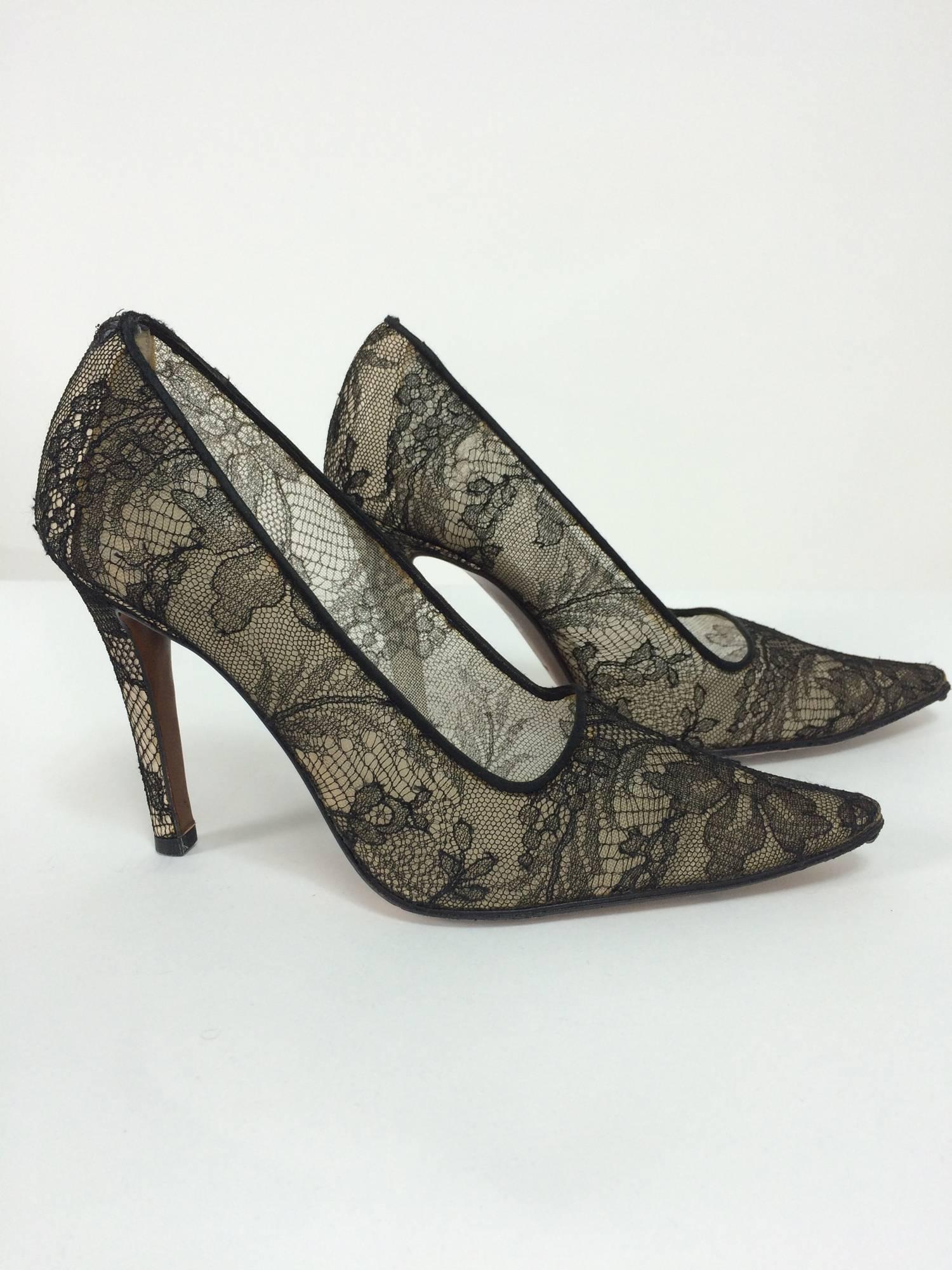 Dior Black Chantilly Lace high heeled pumps 36 1/2