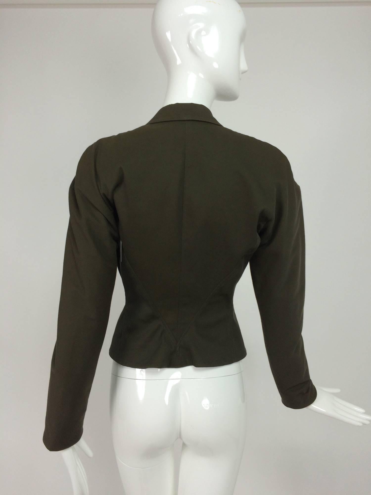 Black Alaia Olive green fitted side front button jacket 1980s