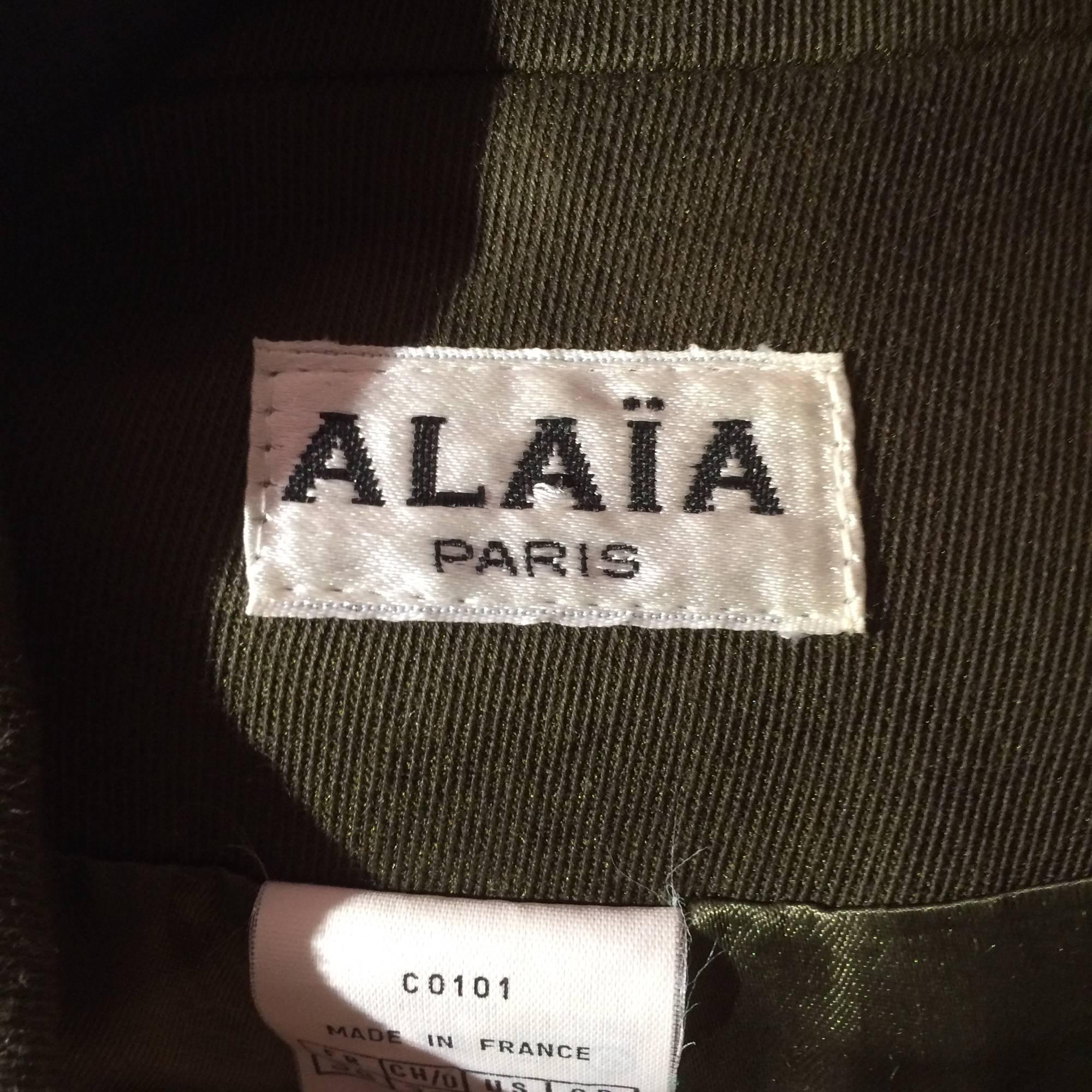 Alaia Olive green fitted side front button jacket 1980s In Excellent Condition In West Palm Beach, FL