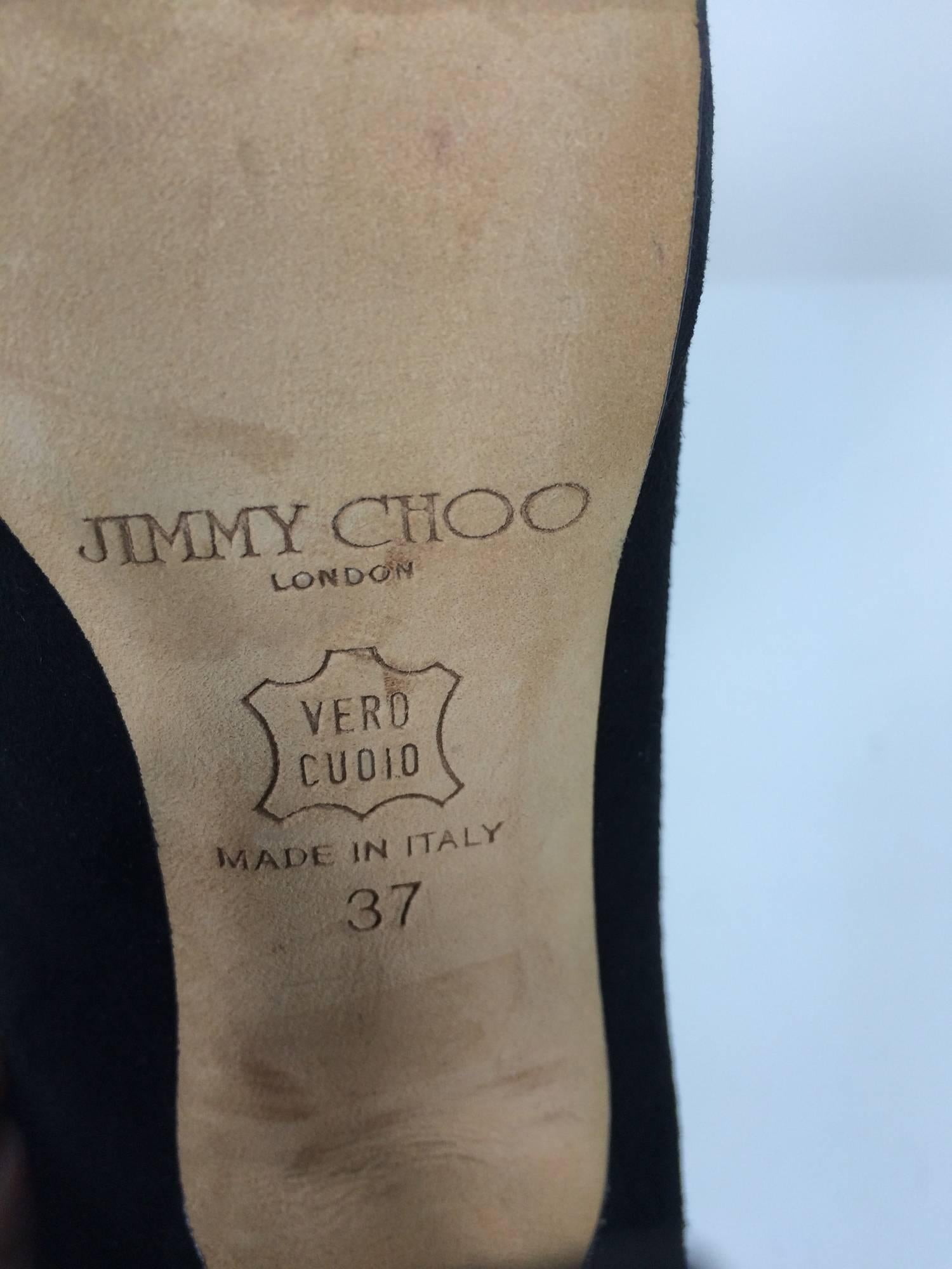 Jimmy Choo black suede silver mini stud zipper back high heel booties 37M In Good Condition In West Palm Beach, FL
