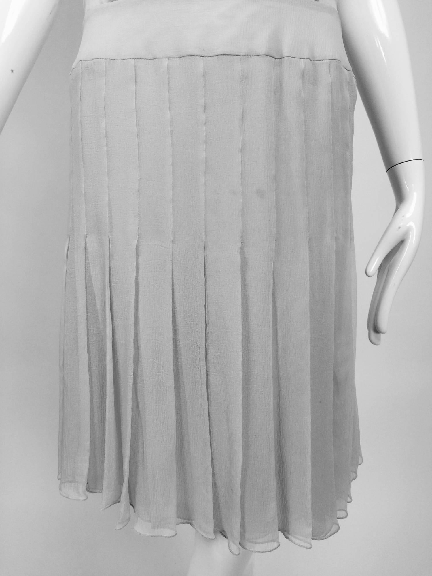 Chanel dove grey silk chiffon pleated afternoon dress 2006 For Sale at ...