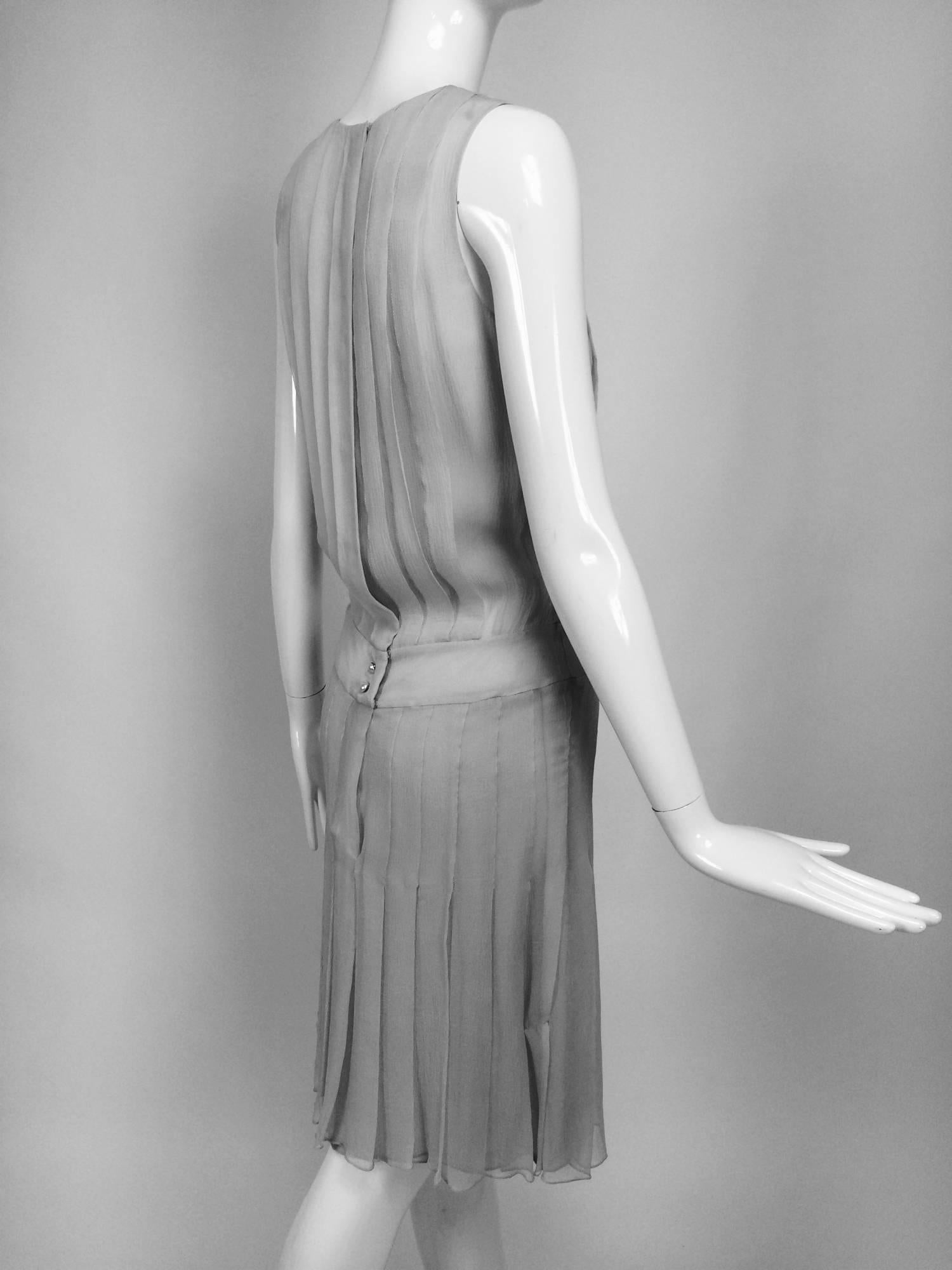 Chanel dove grey silk chiffon pleated afternoon dress 2006 1