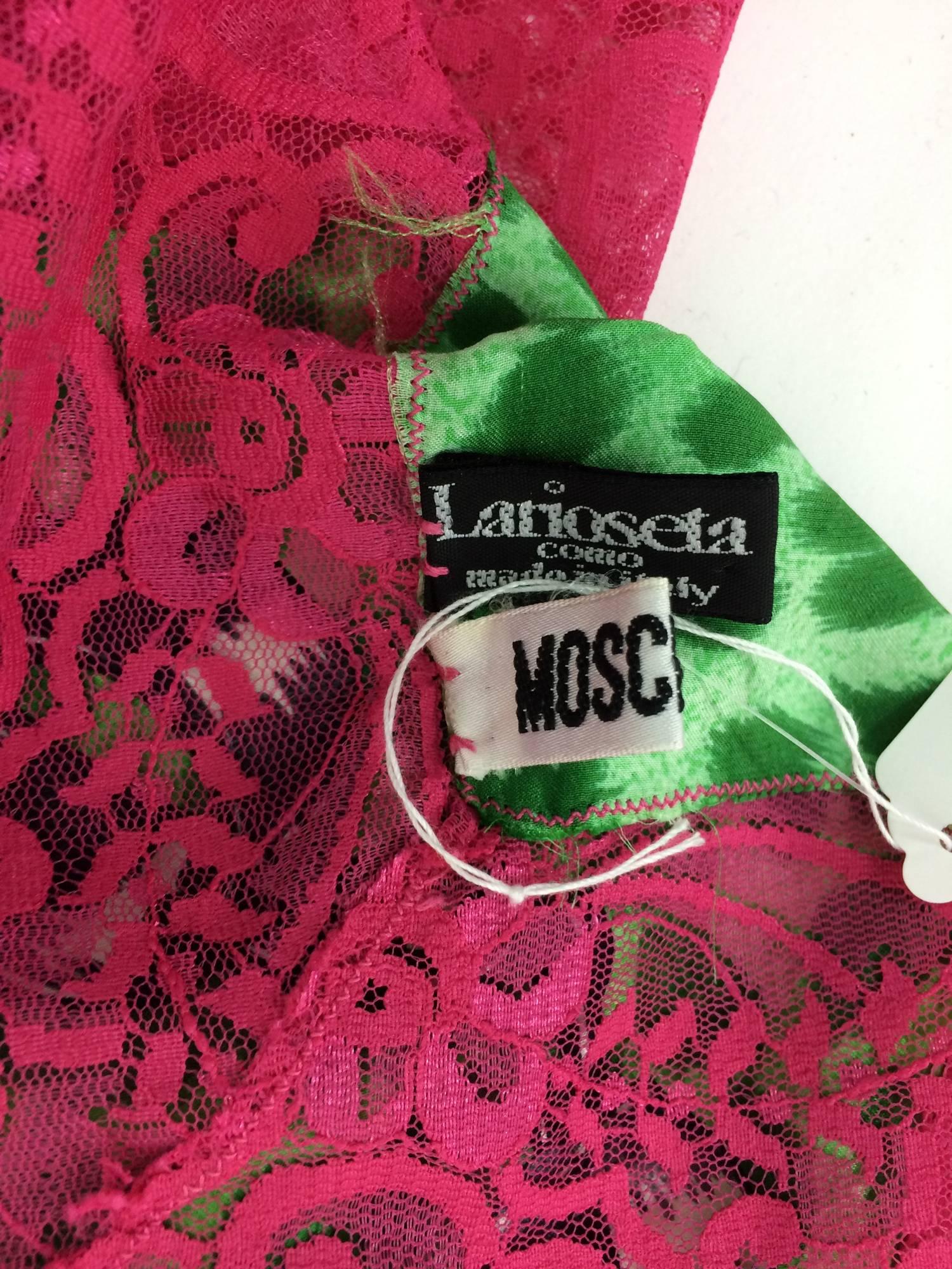 Moschino Sado Masochino large silk scarf with hot pink lace border 41