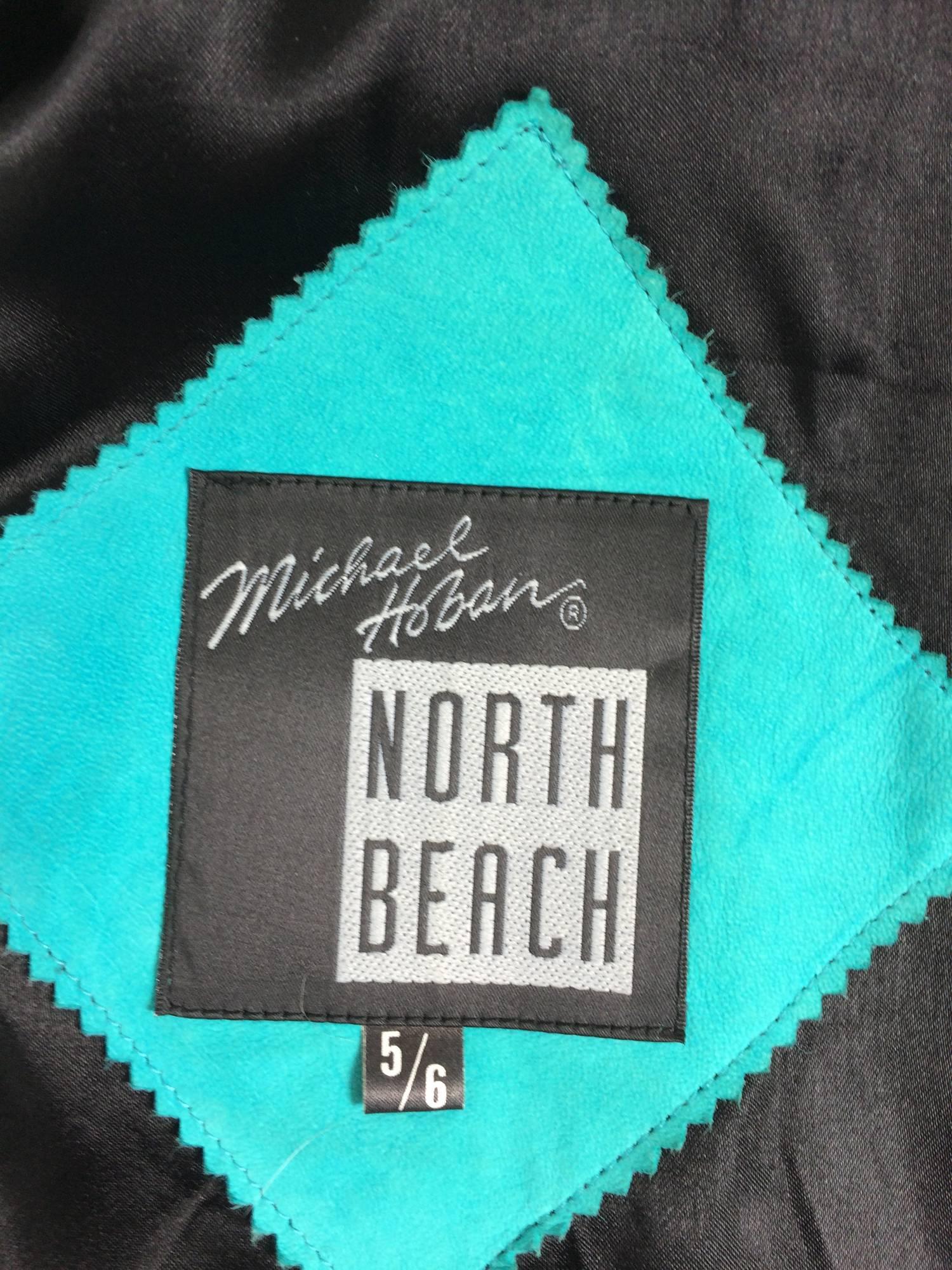 Women's or Men's Michael Hoban for North Beach Leather intarsia suede tribal jacket 1980s