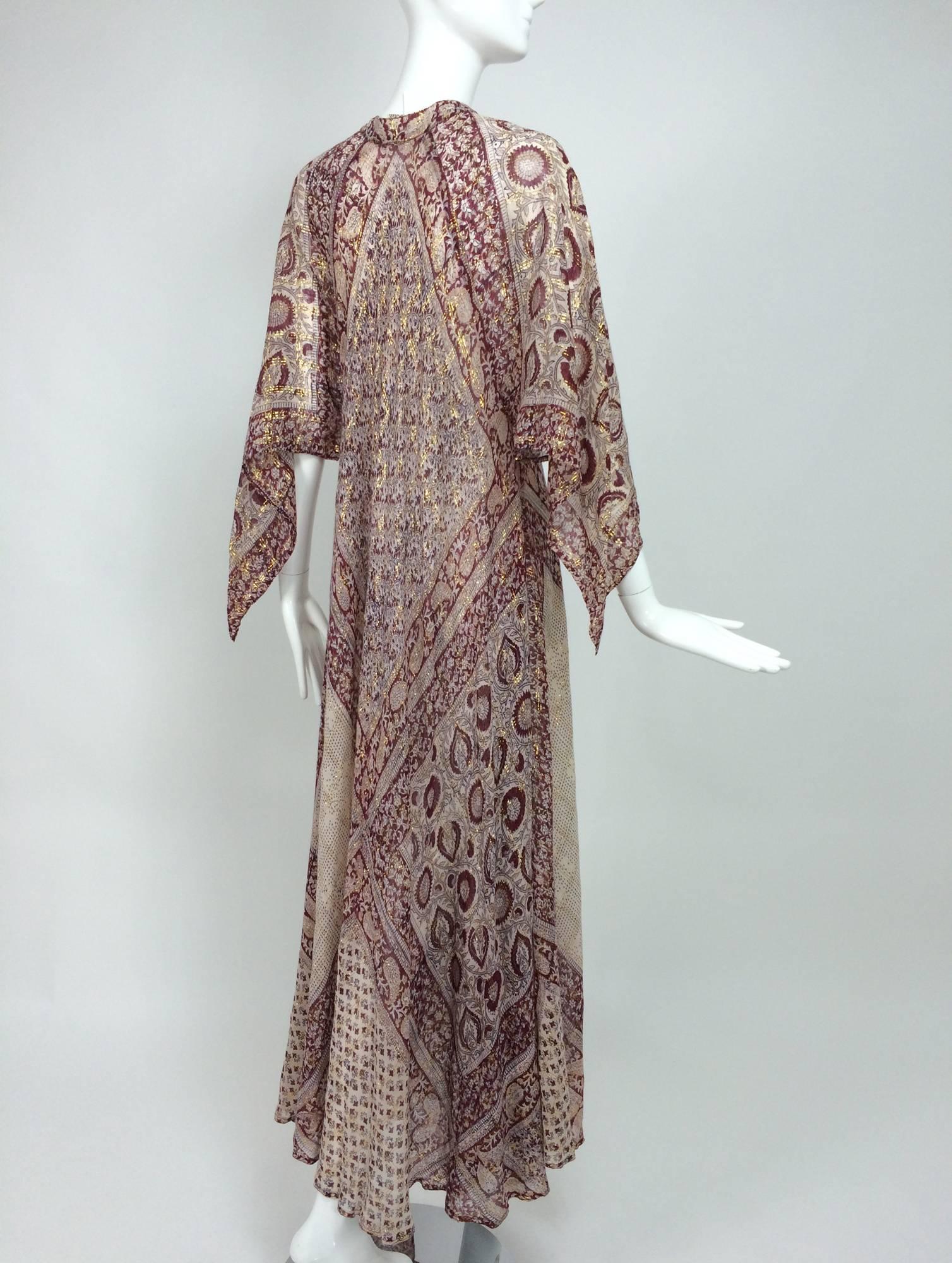 Sheer gauze block print with gold caftan from India 1960s Woodward & Lothrop 1
