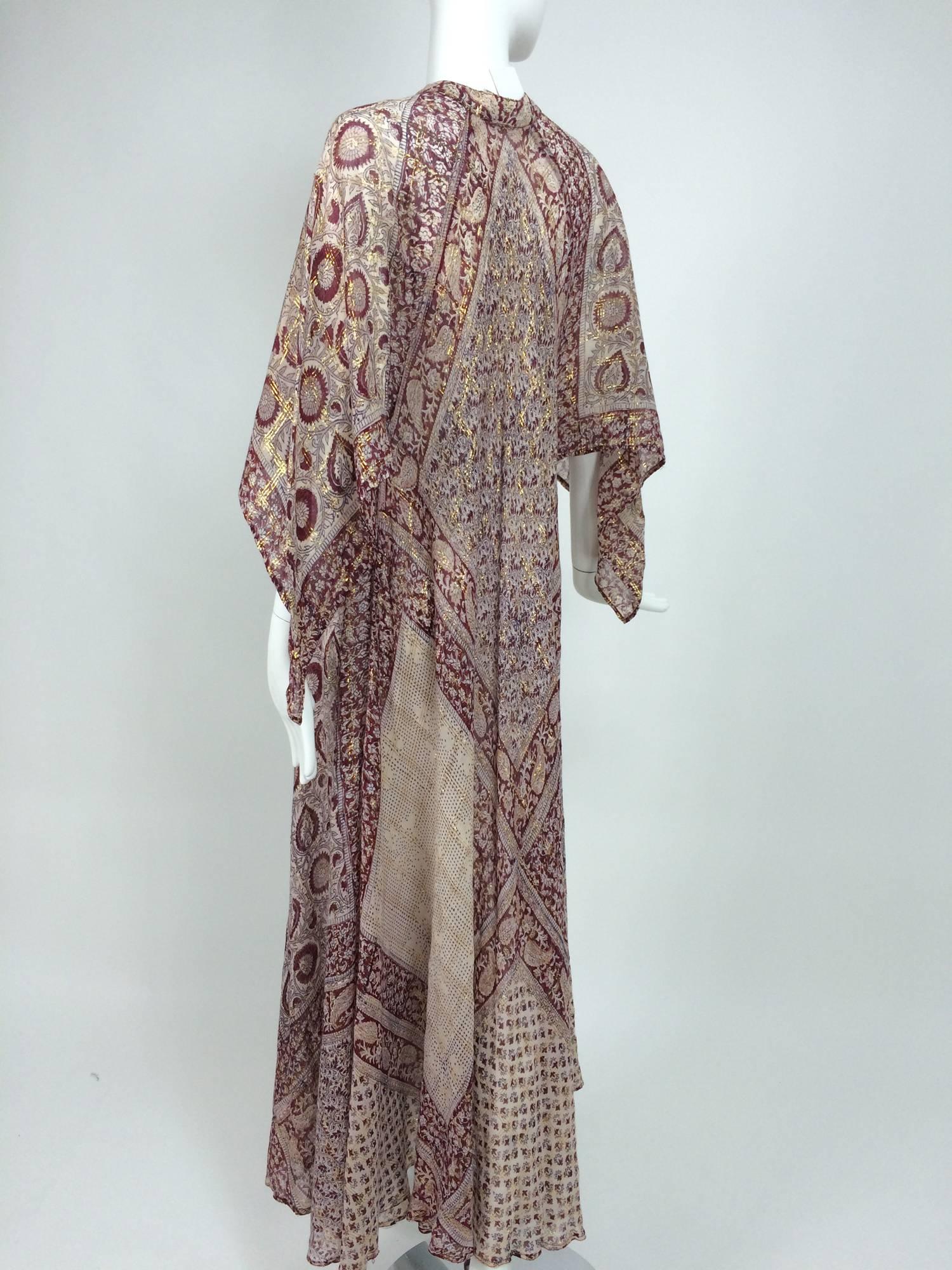 Sheer gauze block print with gold caftan from India 1960s Woodward & Lothrop 2