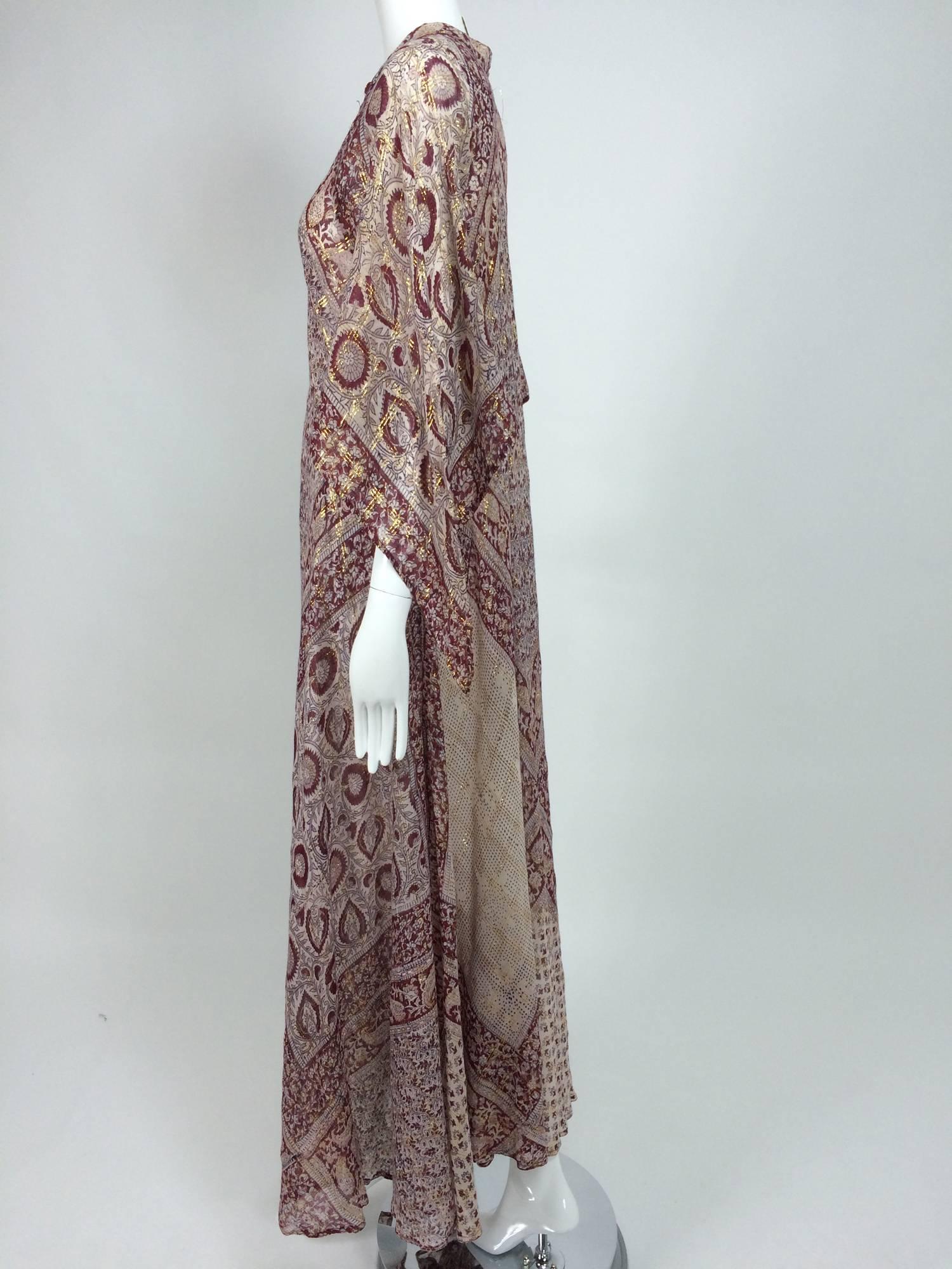 Sheer gauze block print with gold caftan from India 1960s Woodward & Lothrop 3