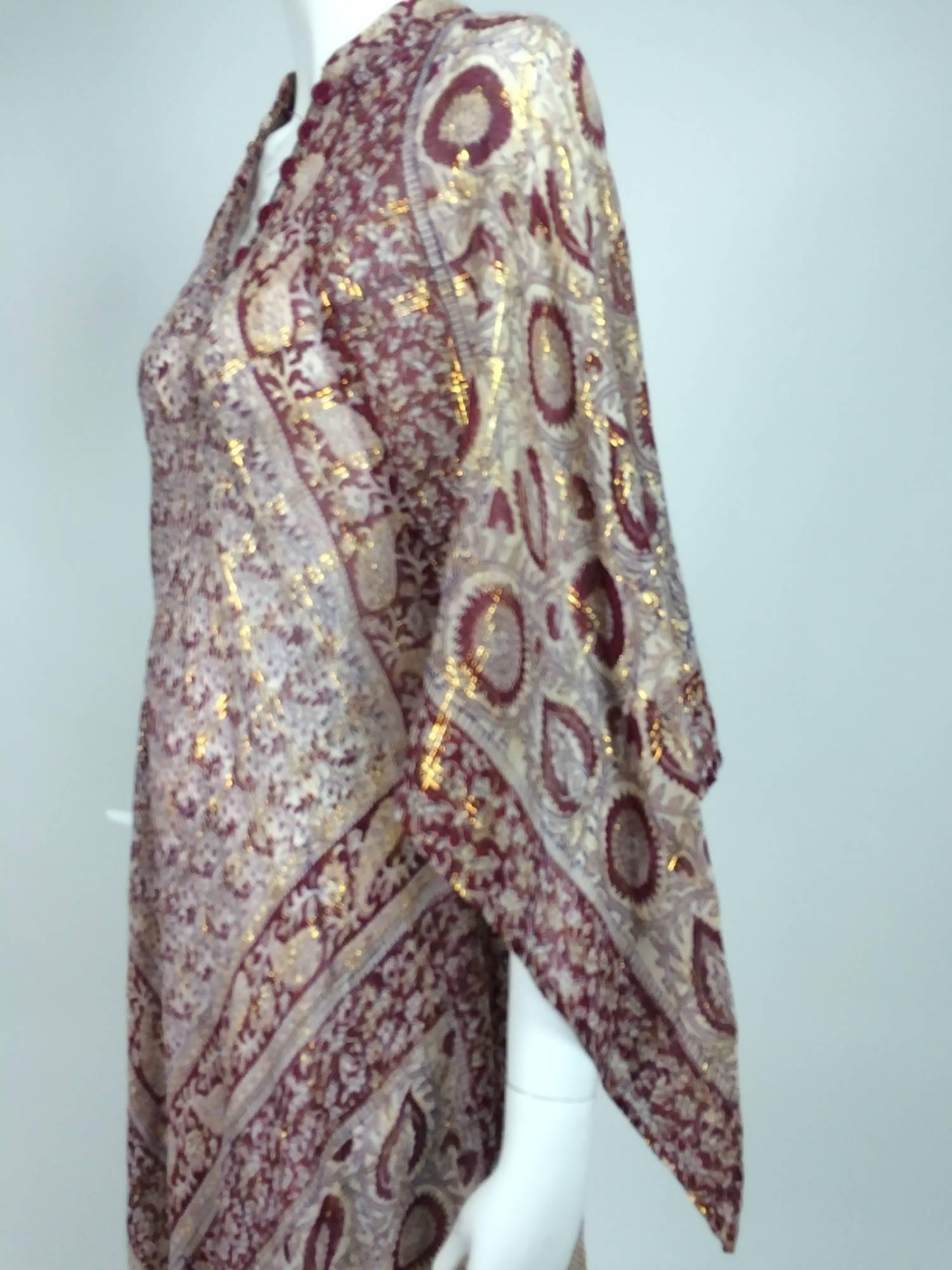 Sheer gauze block print with gold caftan from India 1960s Woodward & Lothrop 4