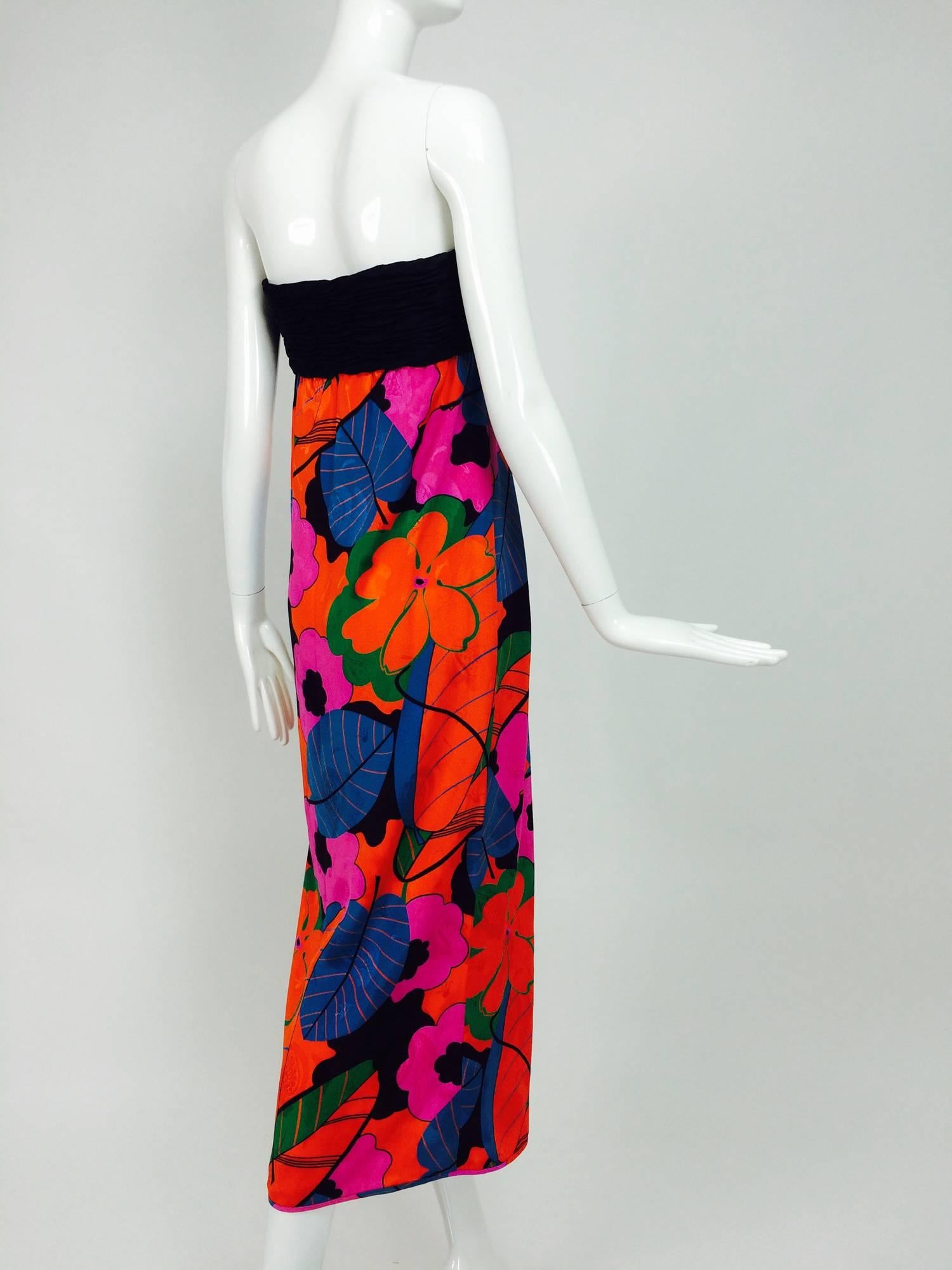 Women's Emanuel Ungaro Parallele Tropical Print Strapless Maxi Dress 1970s