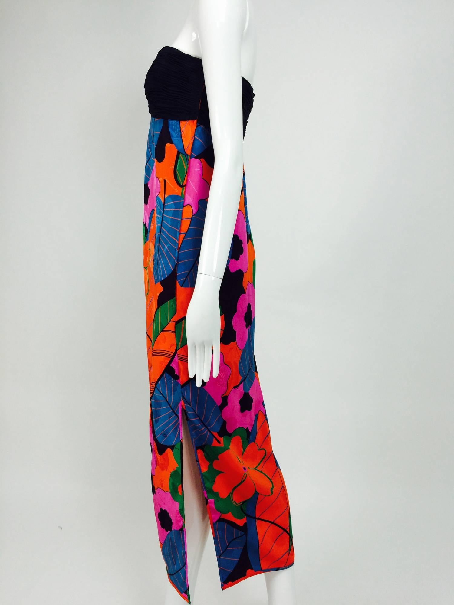 Emanuel Ungaro Parallele Tropical Print Strapless Maxi Dress 1970s 3