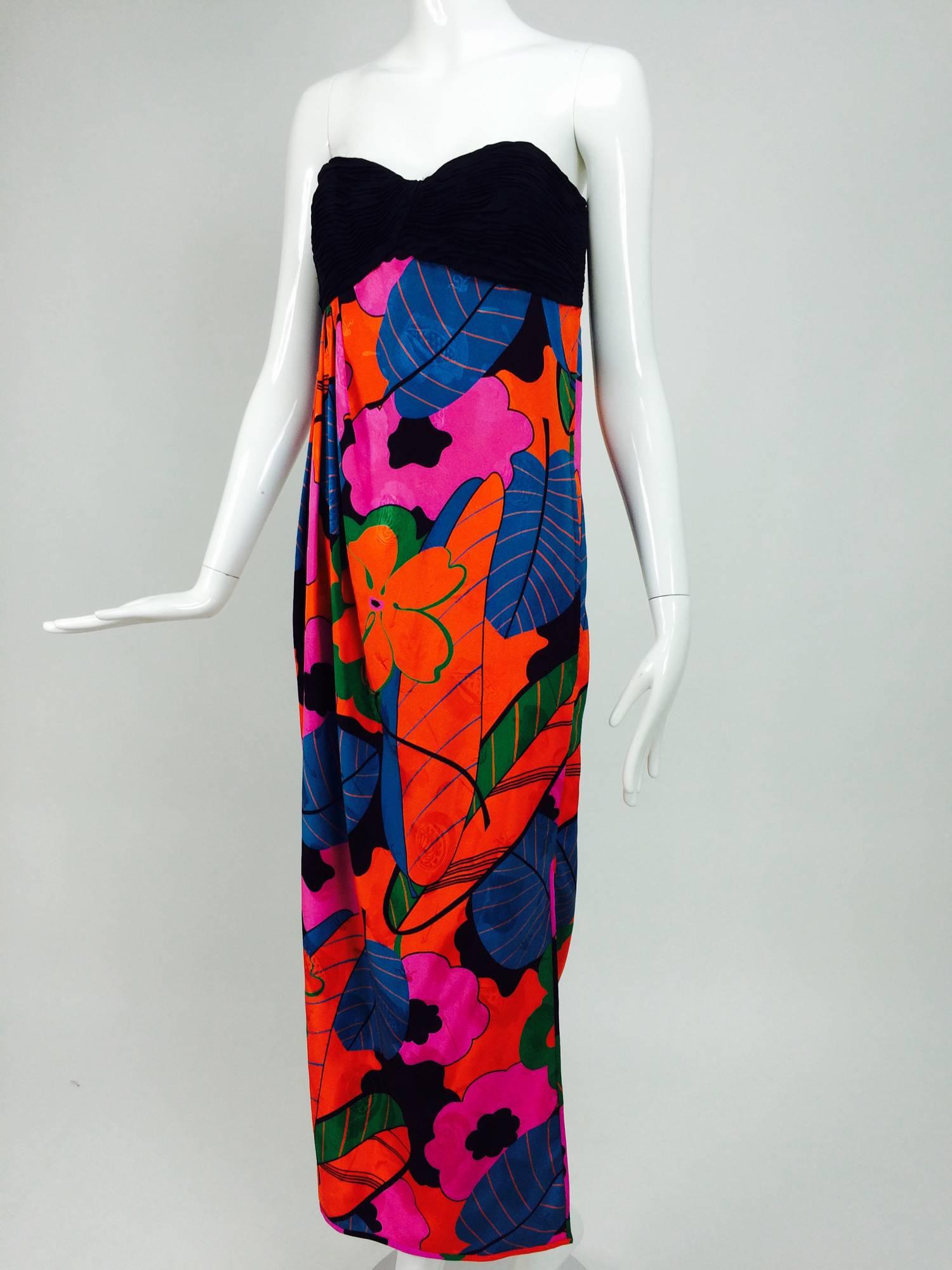 Emanuel Ungaro Parallele Tropical Print Strapless Maxi Dress 1970s 4