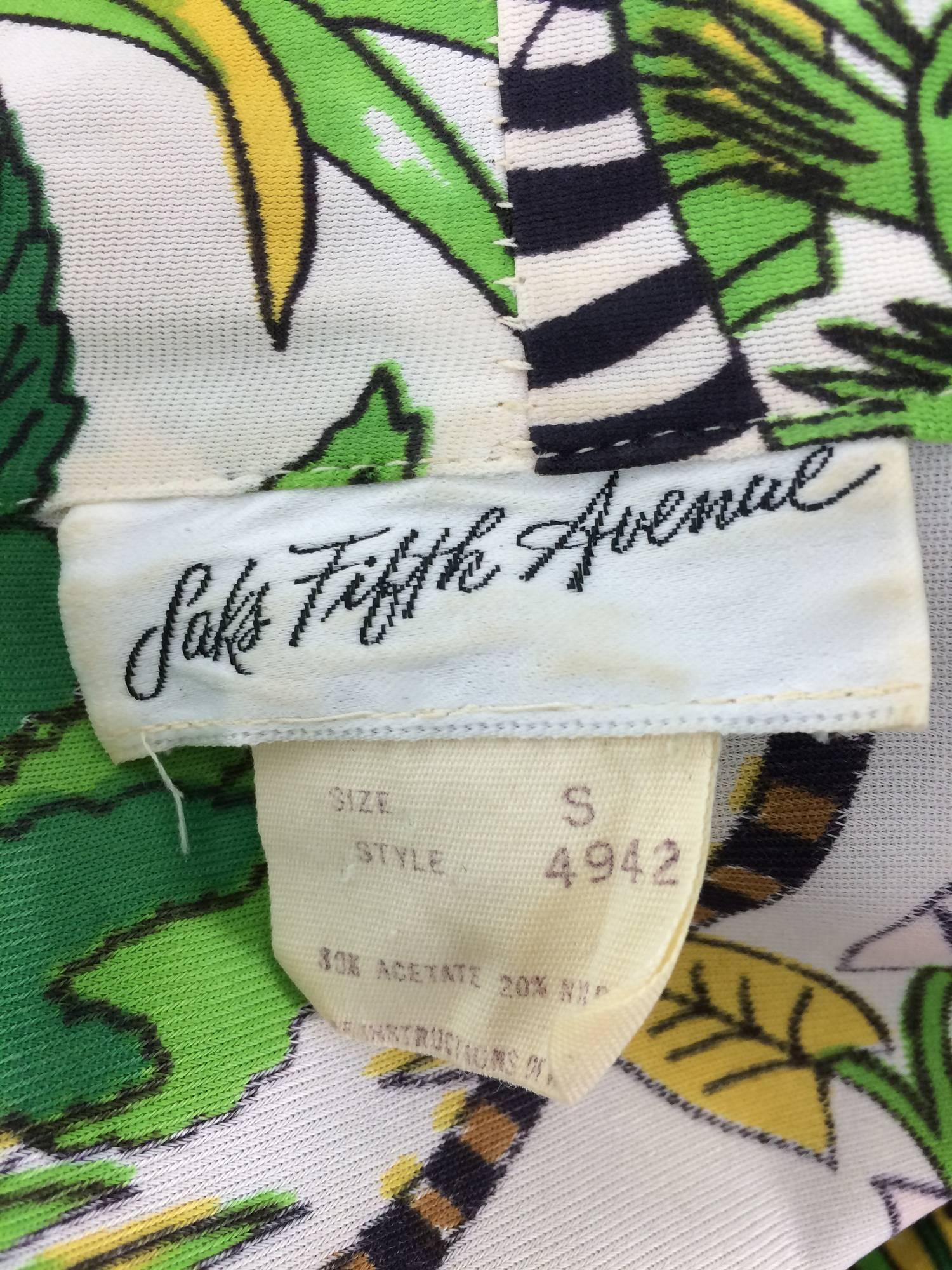 Eduardo Saks 5th Ave. jungle print bow tie lounge caftan maxi dress1970s 5