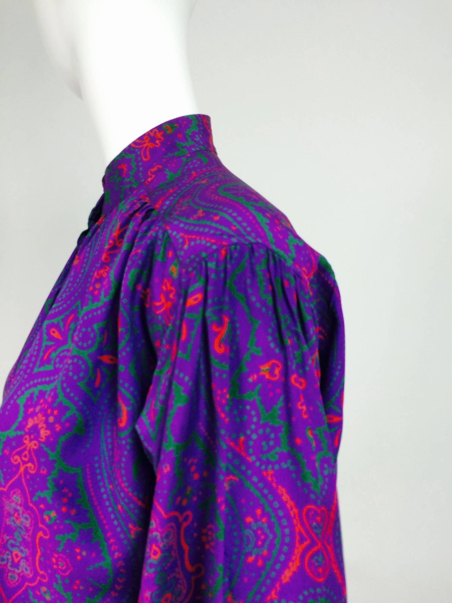 Purple Yves Saint Laurent Moorish print silk blouse 1970s  38