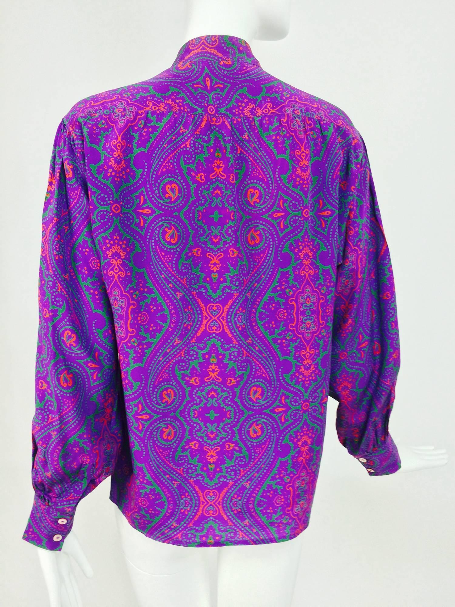 Yves Saint Laurent Moorish print silk blouse 1970s  38 In Excellent Condition In West Palm Beach, FL