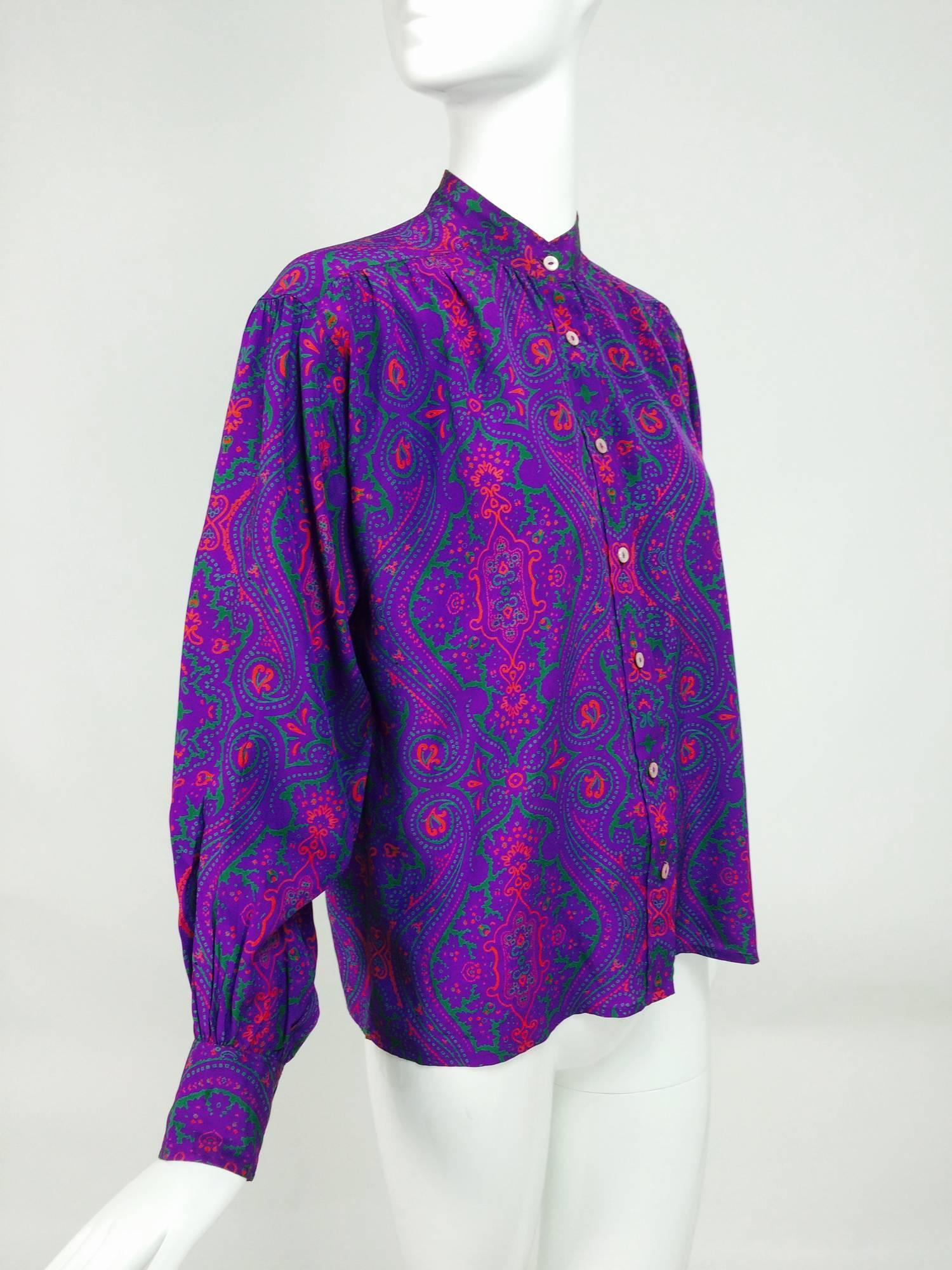 Yves Saint Laurent Moorish print silk blouse 1970s  38 1