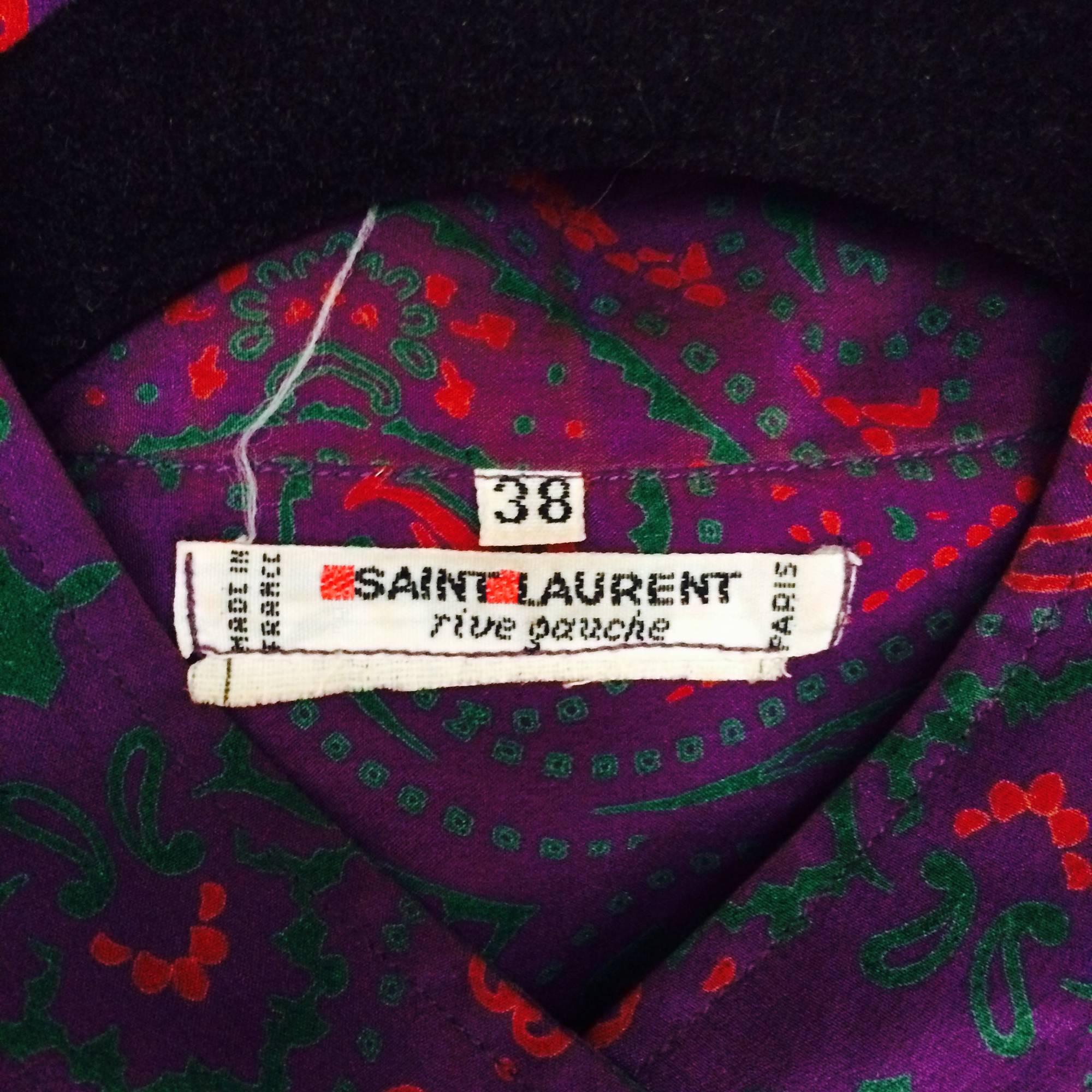 Yves Saint Laurent Moorish print silk blouse 1970s  38 2