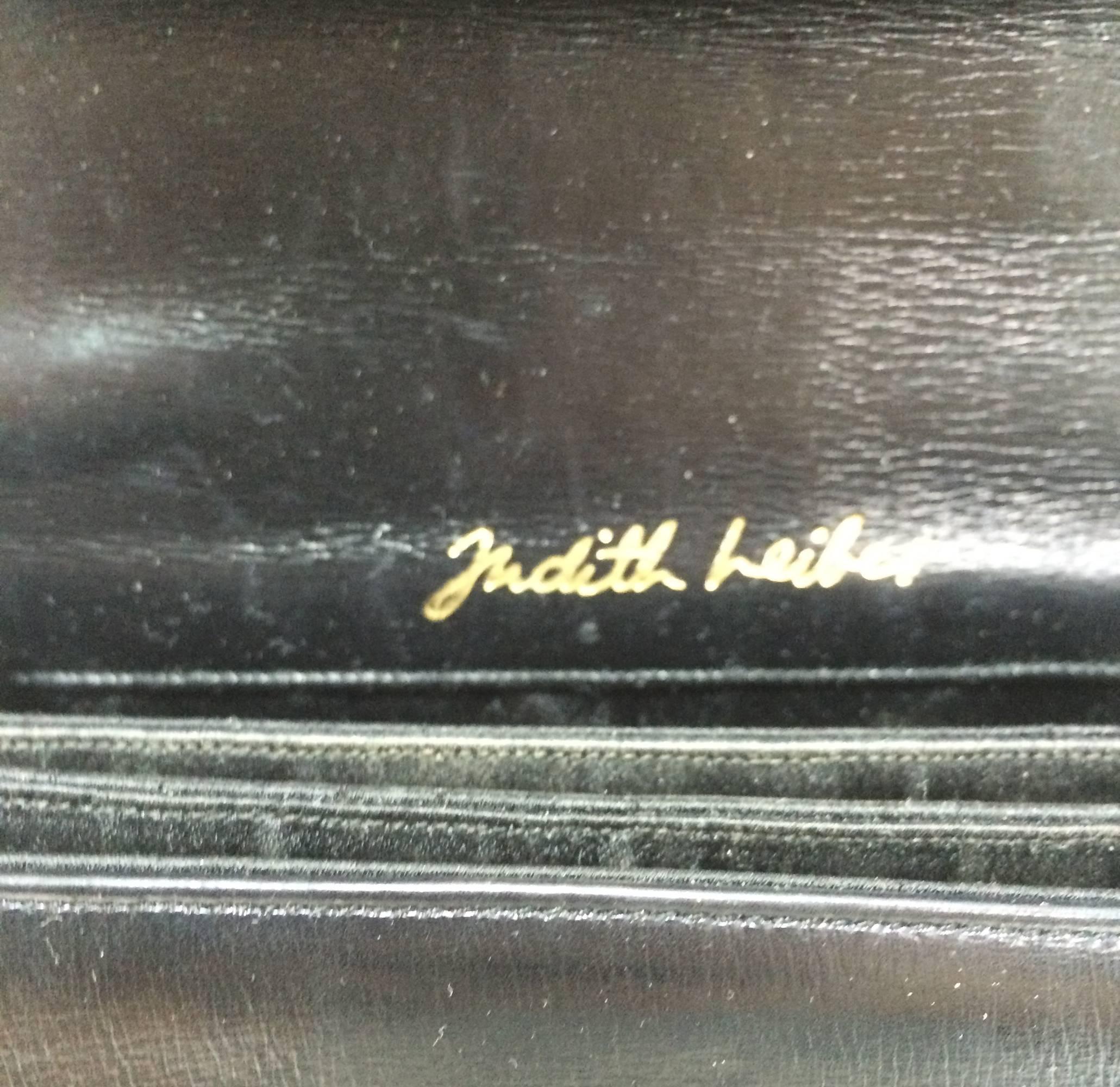 Judith Leiber glazed black calf flap front snake chain handle evening bag 1