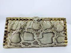 Judith Leiber natural python gold frame snake chain handbag or clutch