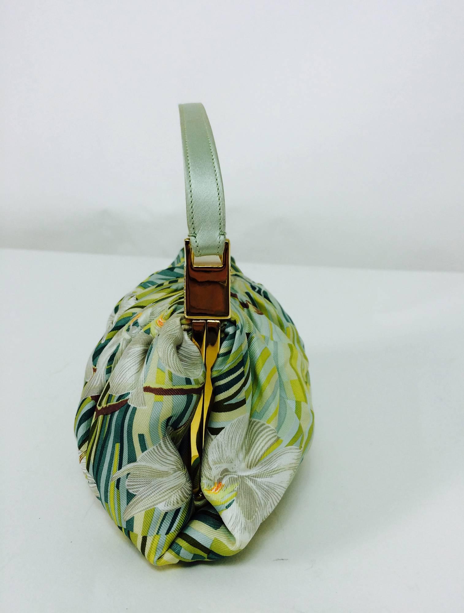Women's Judith Leiber plexiglass & jewel frame silk tropical orchid print handbag 