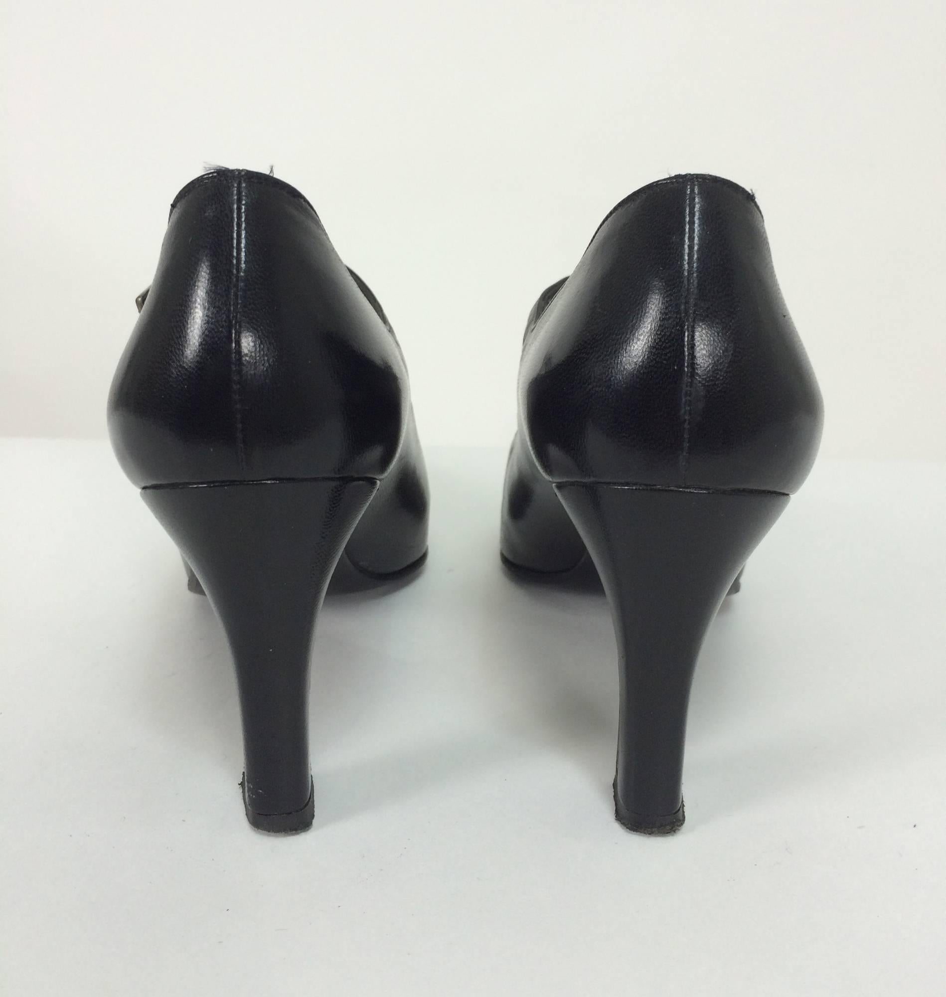 Black Rene Mancini glazed black calf double strap front high heel 37M