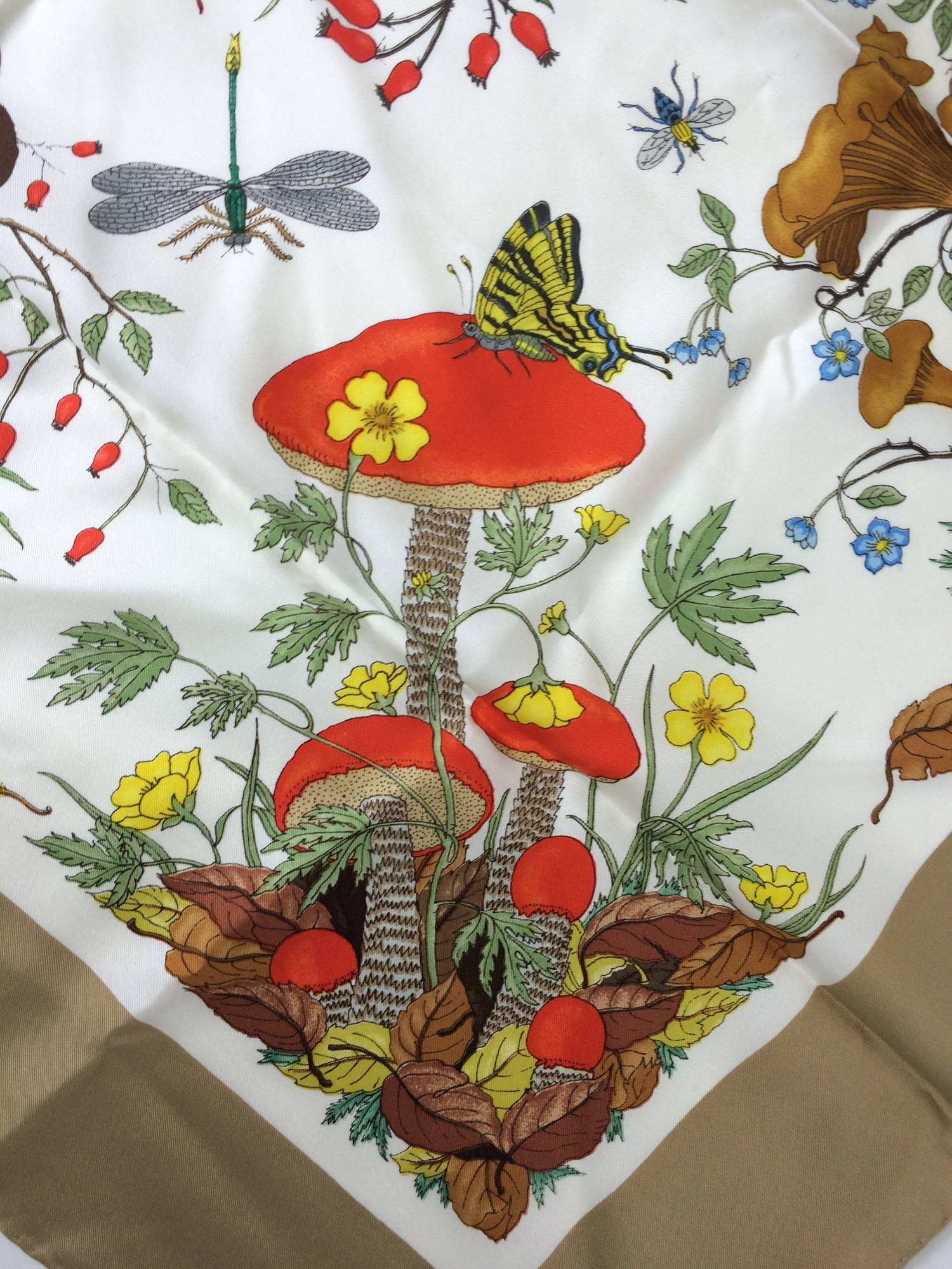 Brown Gucci silk mushroom insect scarf designed by  V. ACCORNERO 34