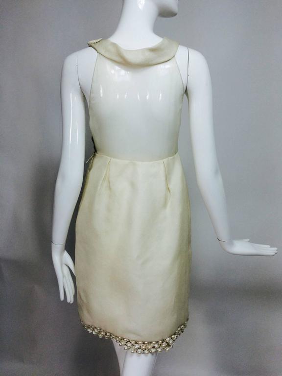 J Mendel ivory silk pearl hem sheer bodice mini dress For Sale at 1stDibs