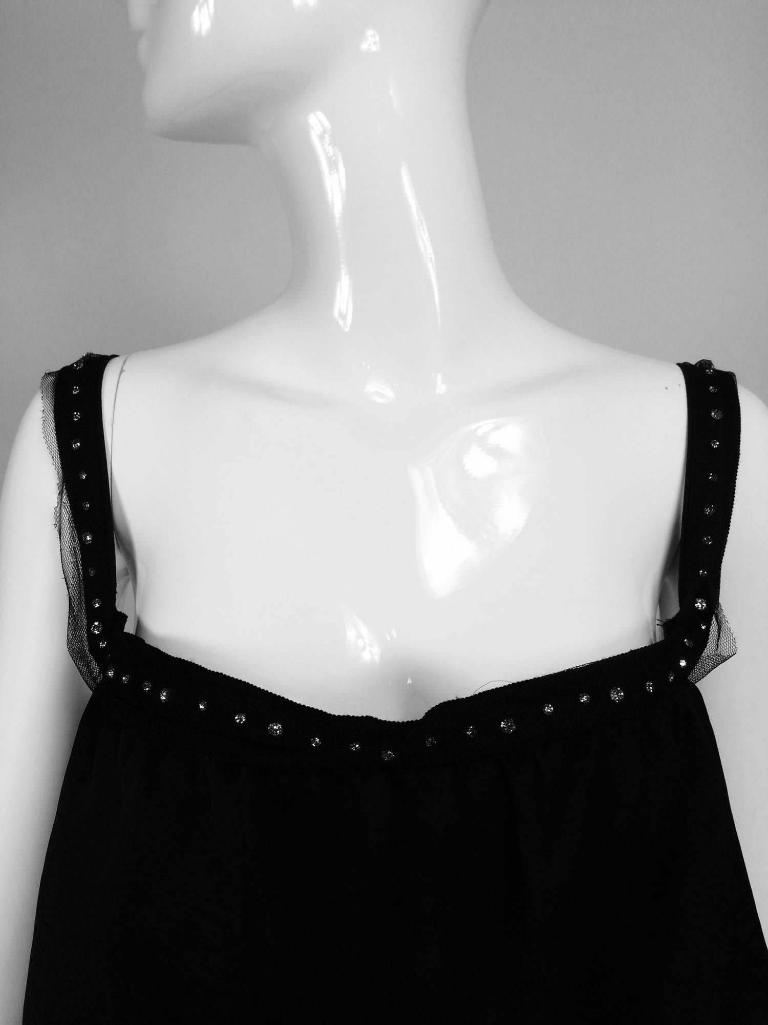 Lanvin Paris black silk tiered ruffle rhinestone shoulder 20s influenced dress 3