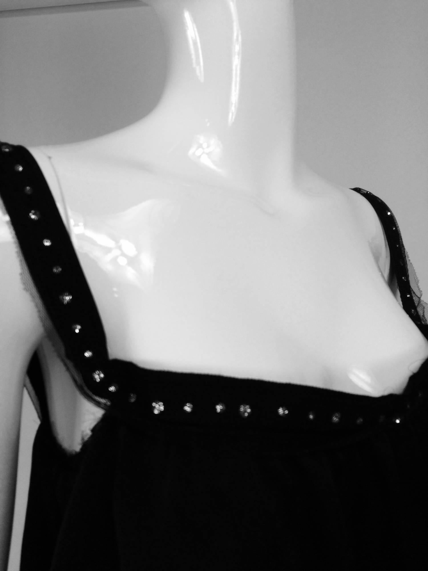 Lanvin Paris black silk tiered ruffle rhinestone shoulder 20s influenced dress 4