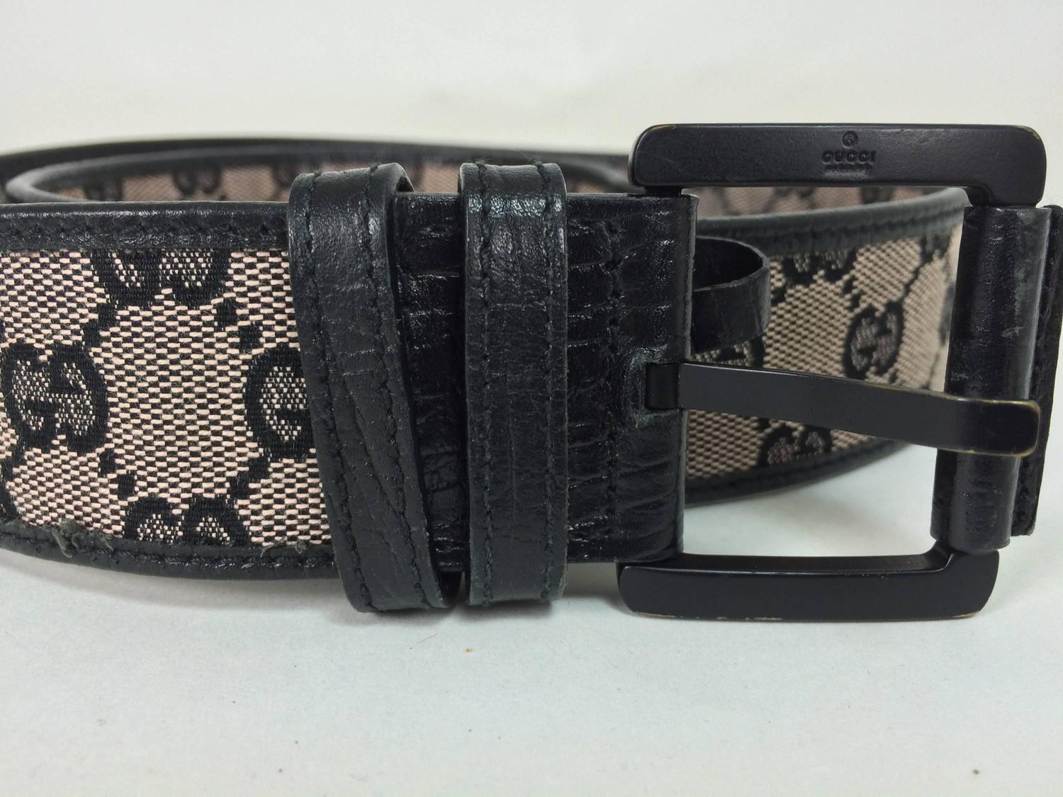 Gucci black wide logo canvas and leather belt M For Sale at 1stdibs