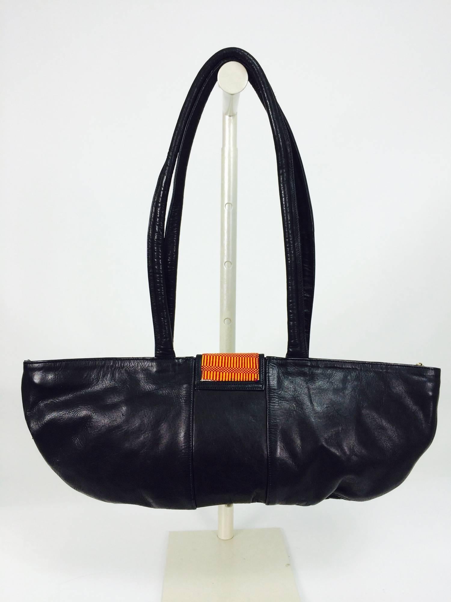 Women's Novelty black leather unique shape tribal charm handbag 