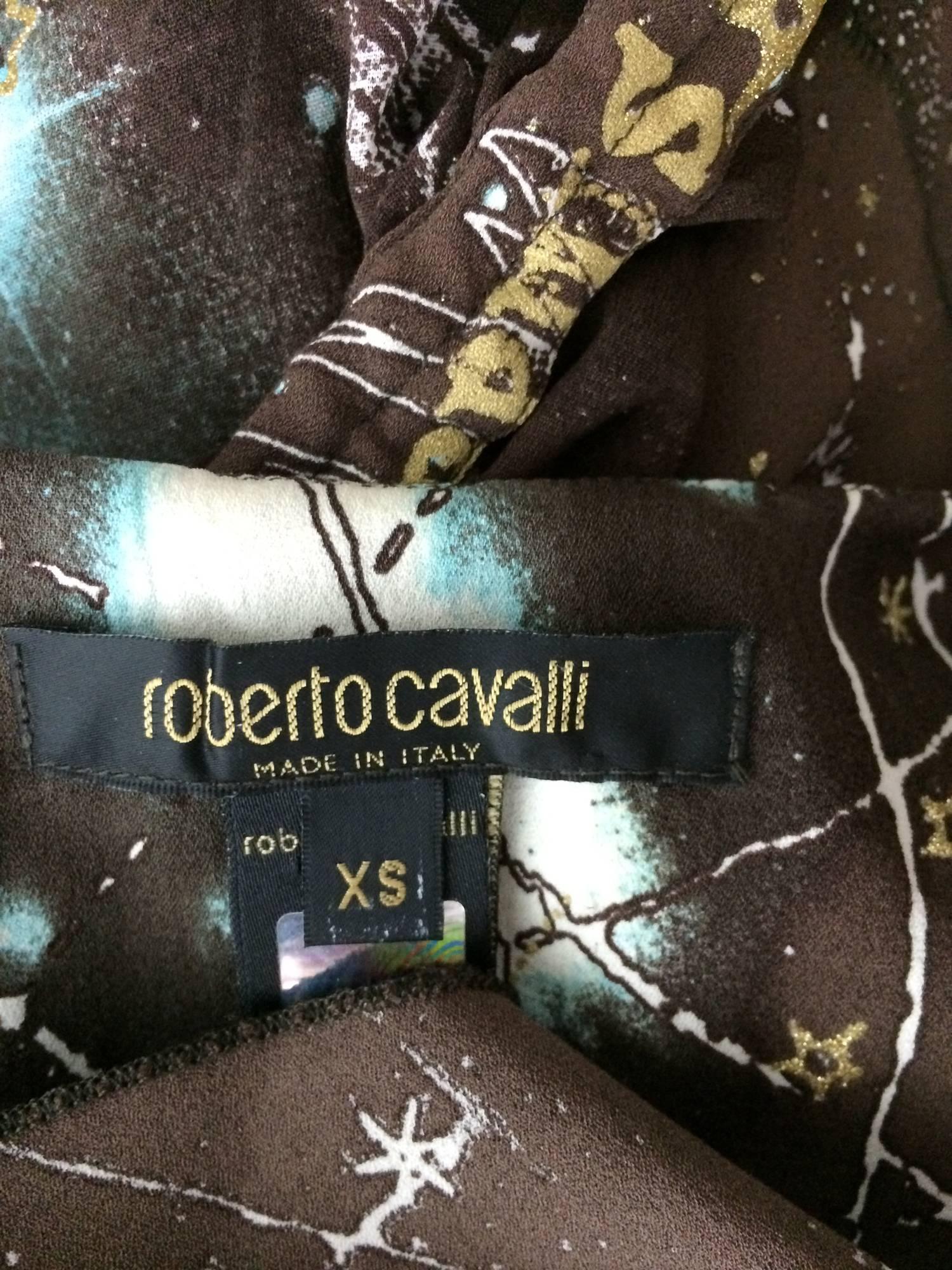 Roberto Cavalli rare chocolate brown silk Constellation dress 1990s  5