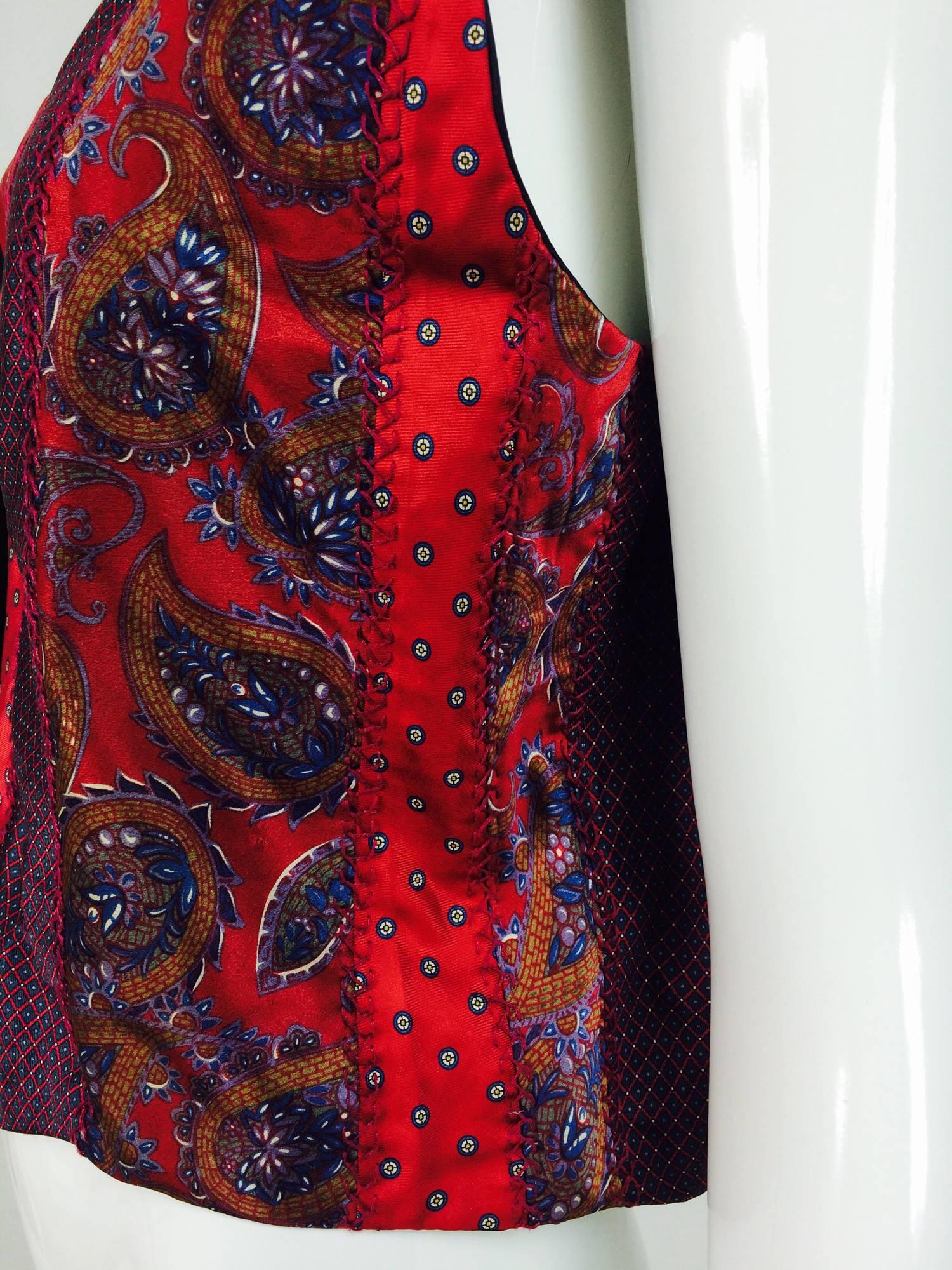 Vintage Christian Dior silk foulard open front vest 1970s In Excellent Condition In West Palm Beach, FL