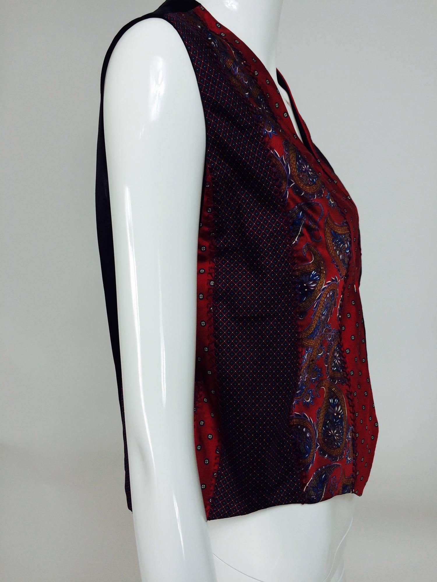Vintage Christian Dior silk foulard open front vest 1970s 1