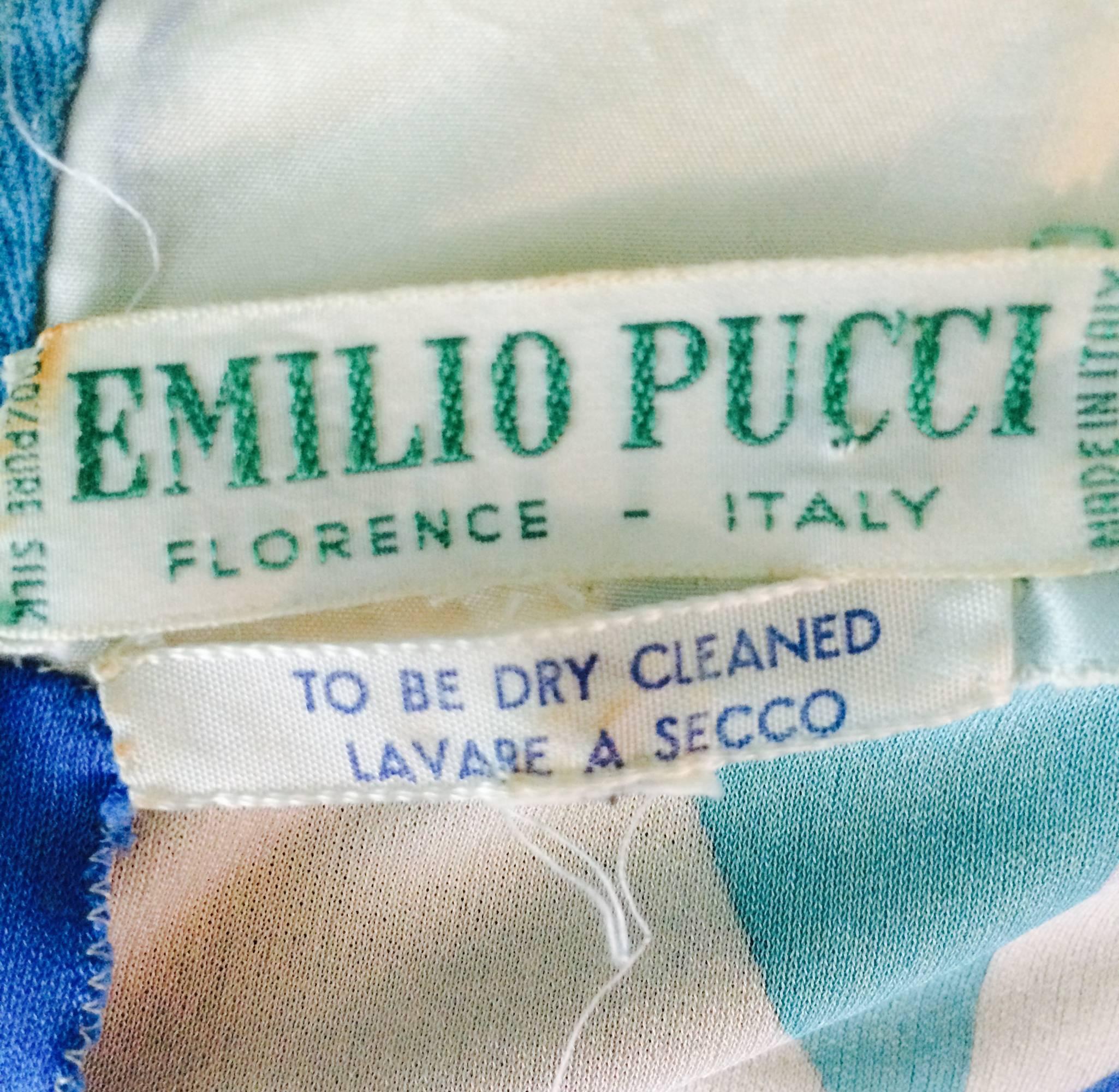 Vintage Emilio Pucci Vivara blue green aqua silk jersey print dress 1960s 5