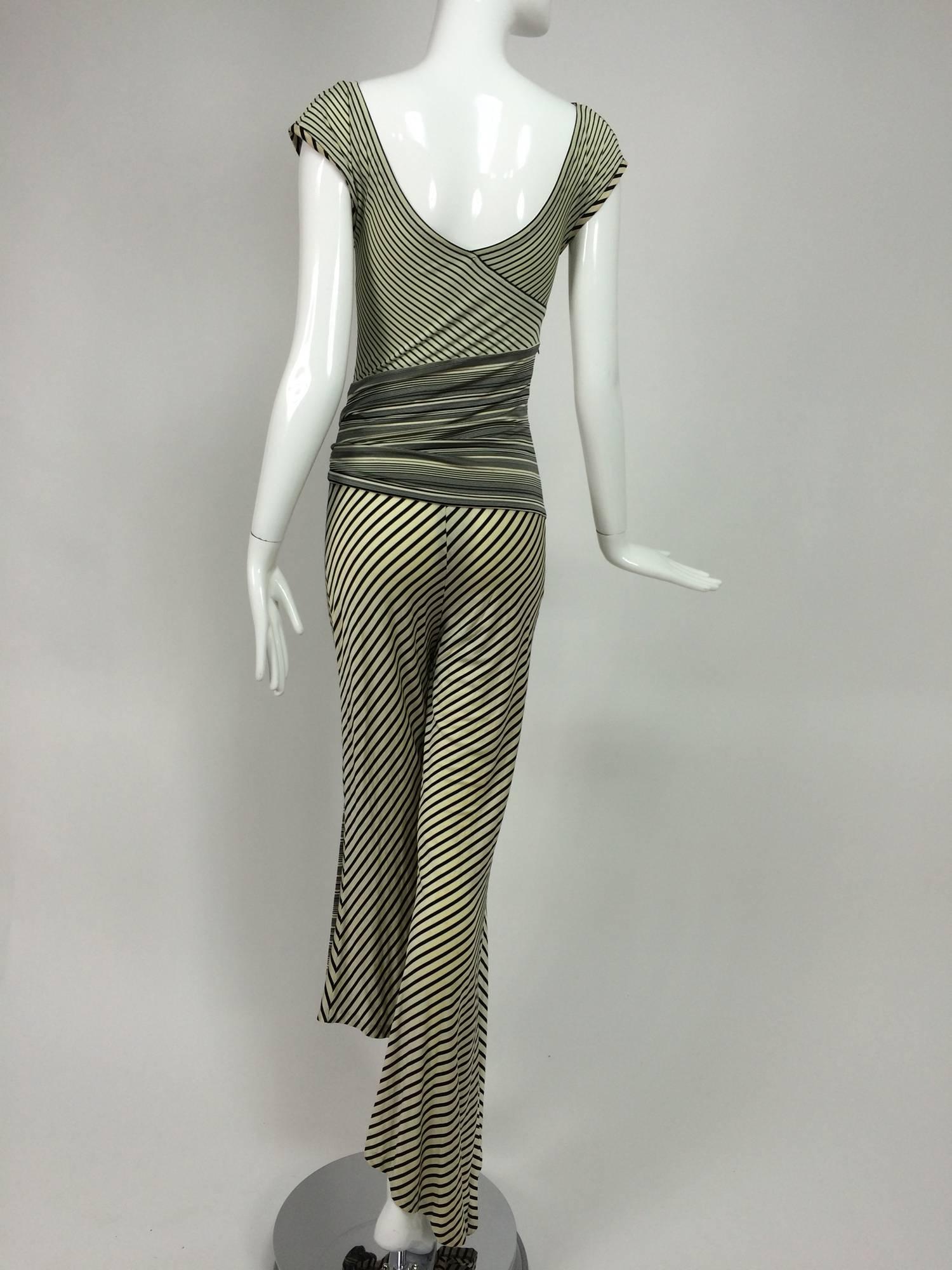 Black Vintage JIKI Monte Carlo Body con striped asymmetrical hem jumpsuit 1980s