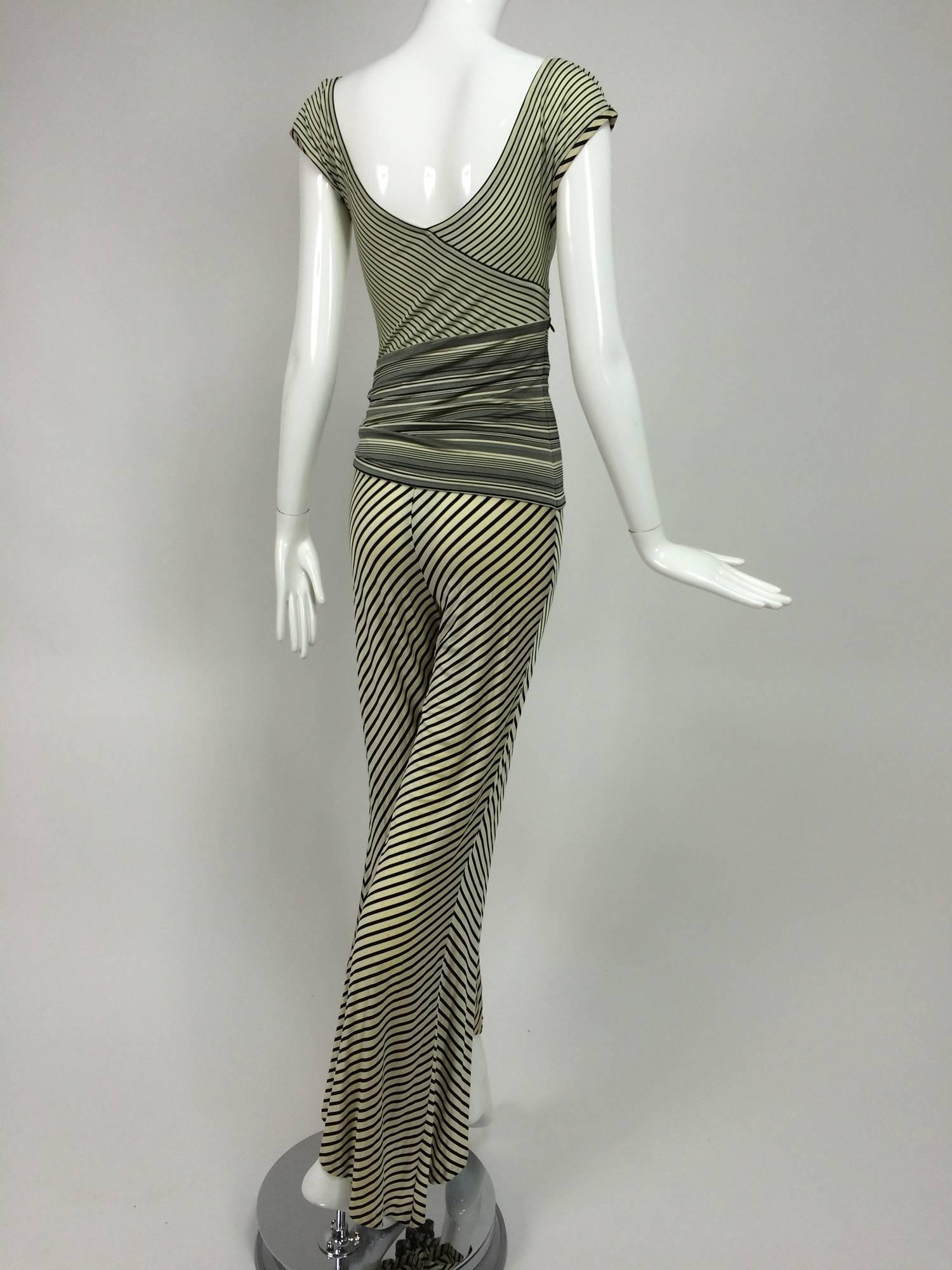 Vintage JIKI Monte Carlo Body con striped asymmetrical hem jumpsuit 1980s In Excellent Condition In West Palm Beach, FL