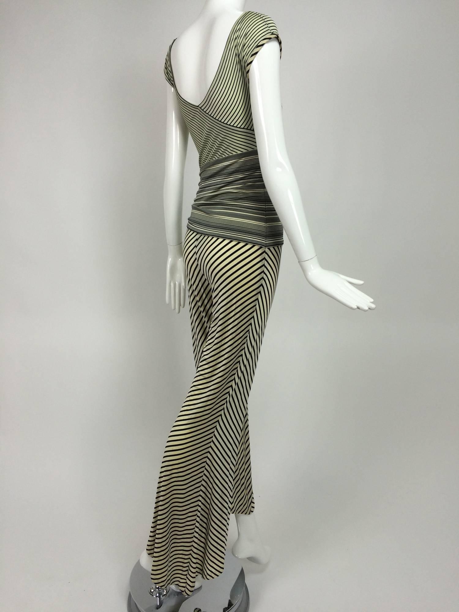Women's Vintage JIKI Monte Carlo Body con striped asymmetrical hem jumpsuit 1980s