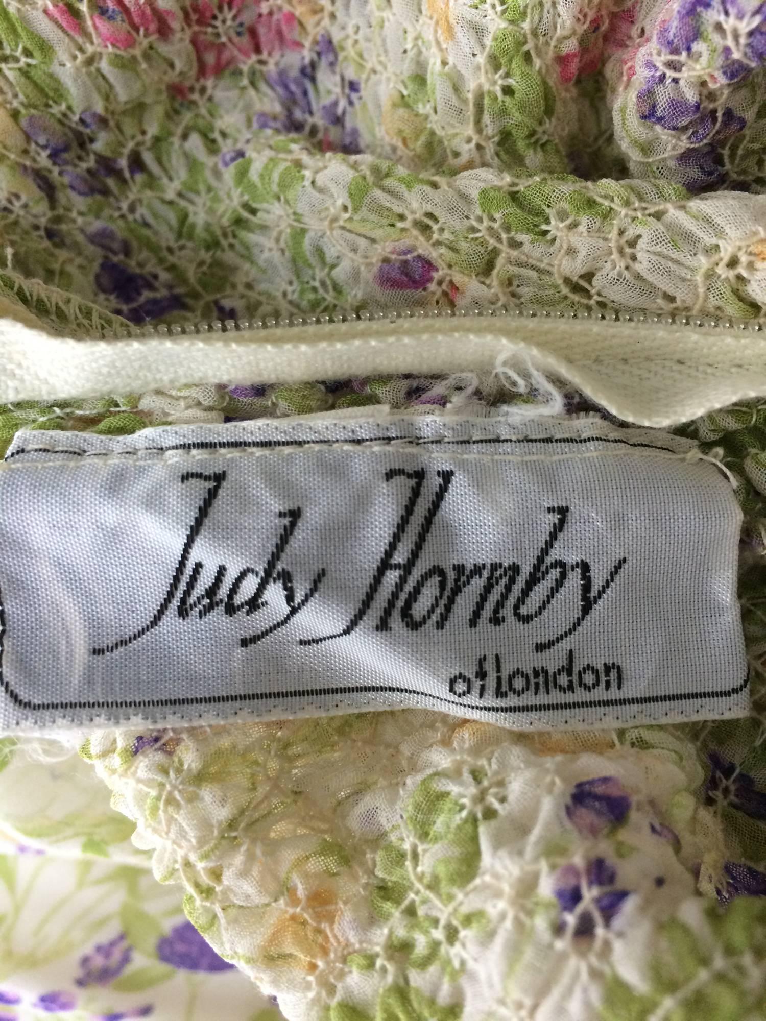 Vintage Judy Hornby London floral chiffon shirred bodice dress 1970s 5