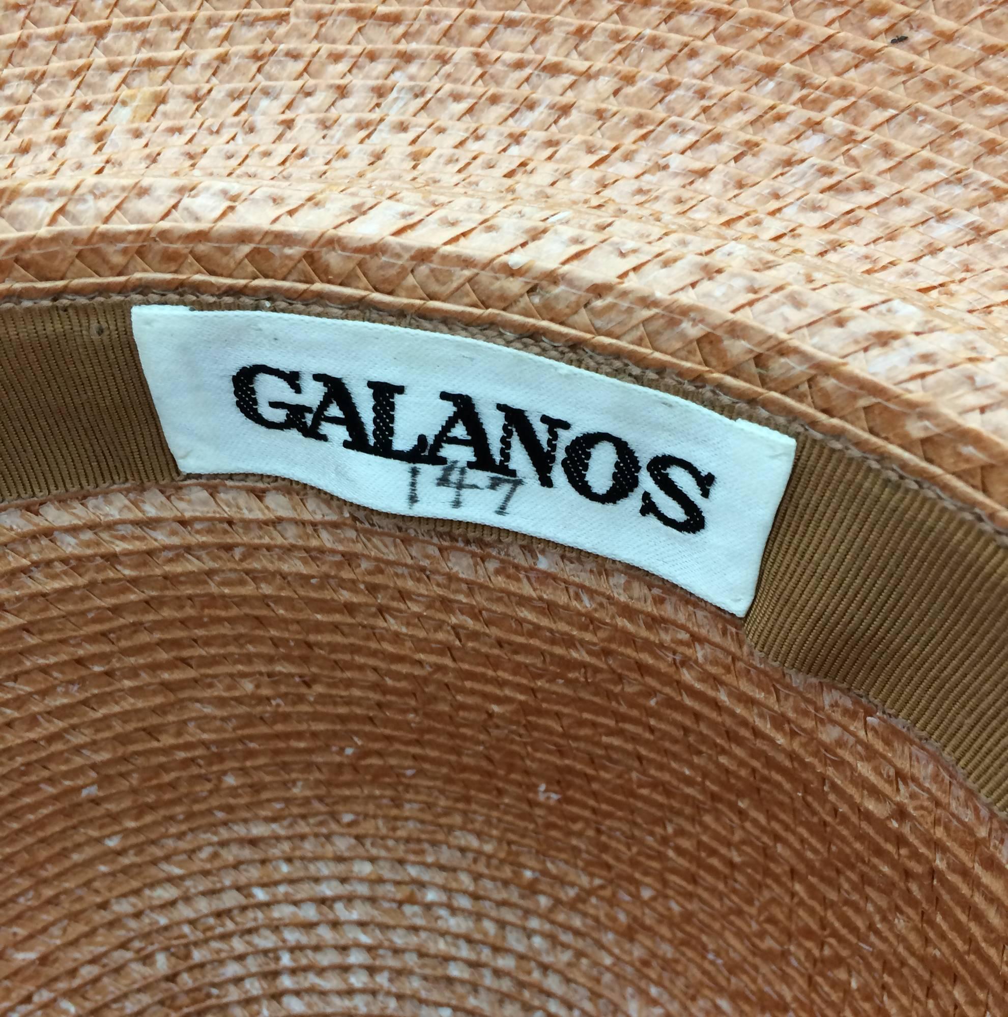  Vintage Galanos  glazed Natural straw wide brim hat 1960s unworn In New Condition In West Palm Beach, FL