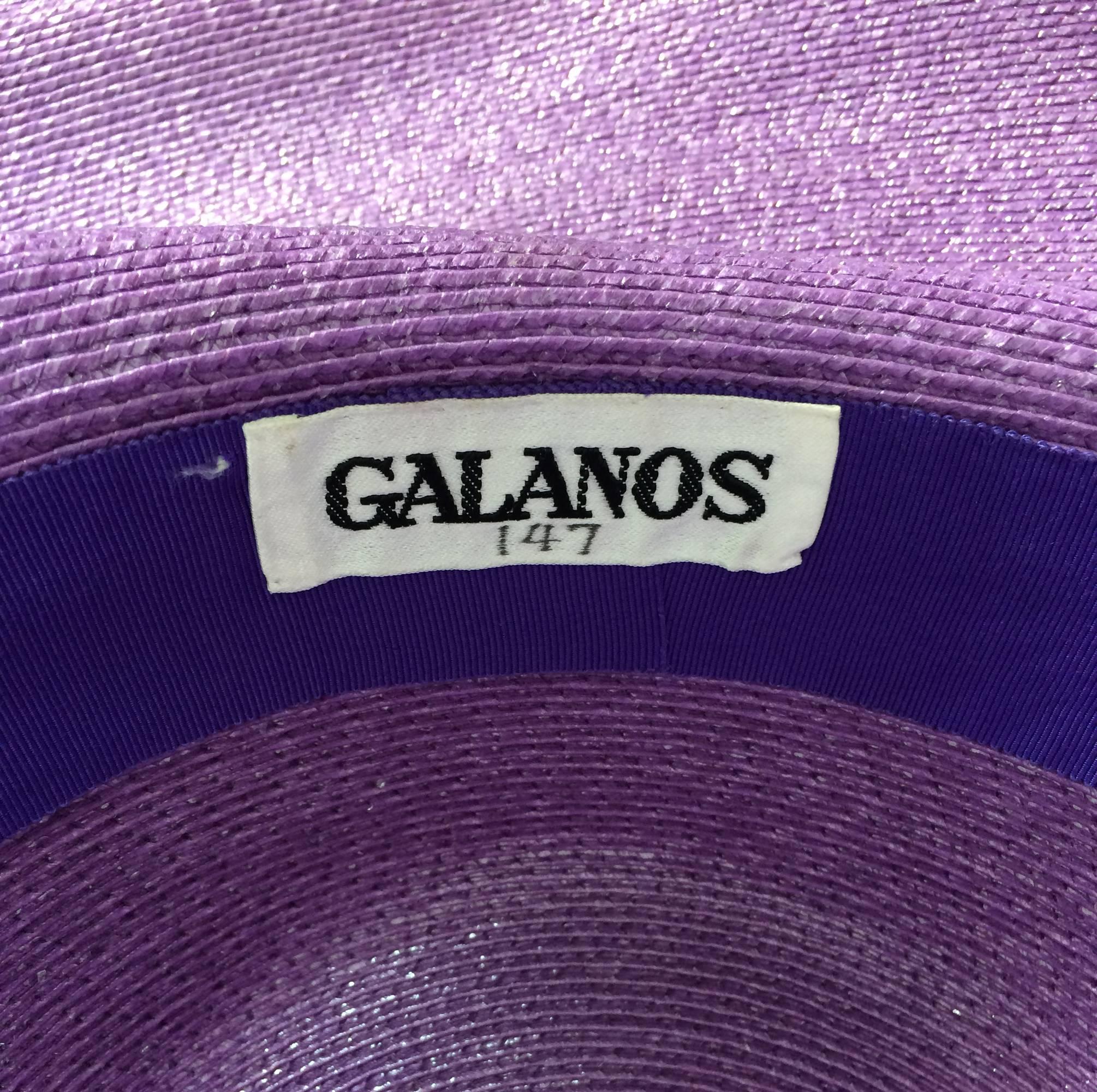 Women's   Vintage Galanos purple glazed straw wide brim hat 1960s unworn