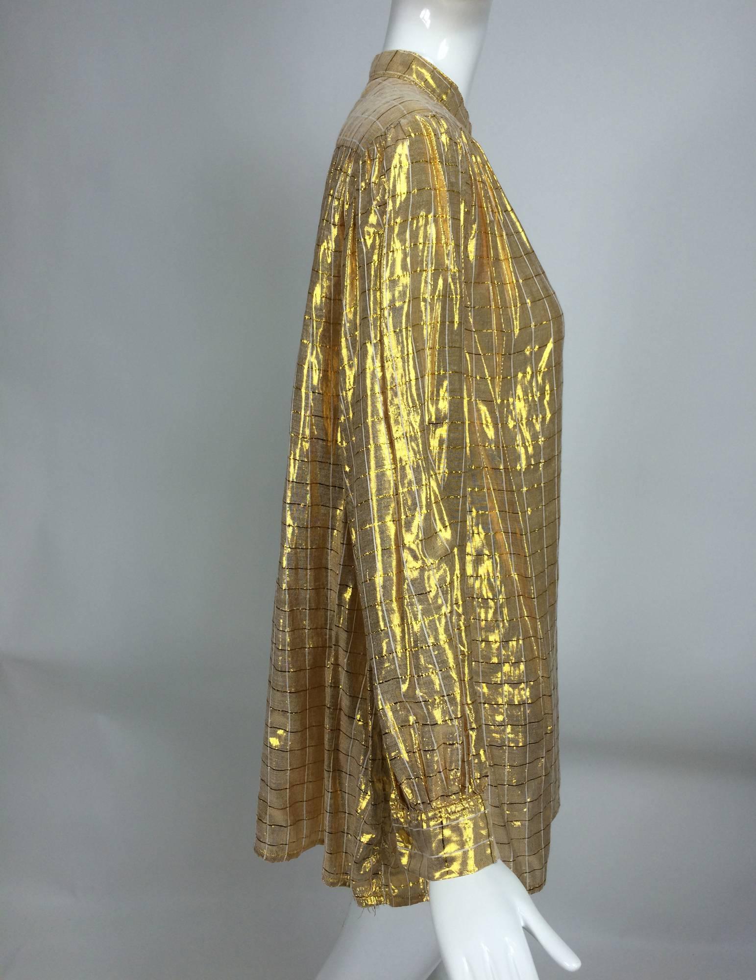 Brown Vintage Gauze Shimmery Gold Yoke Back tunic Top India 1970s Unworn