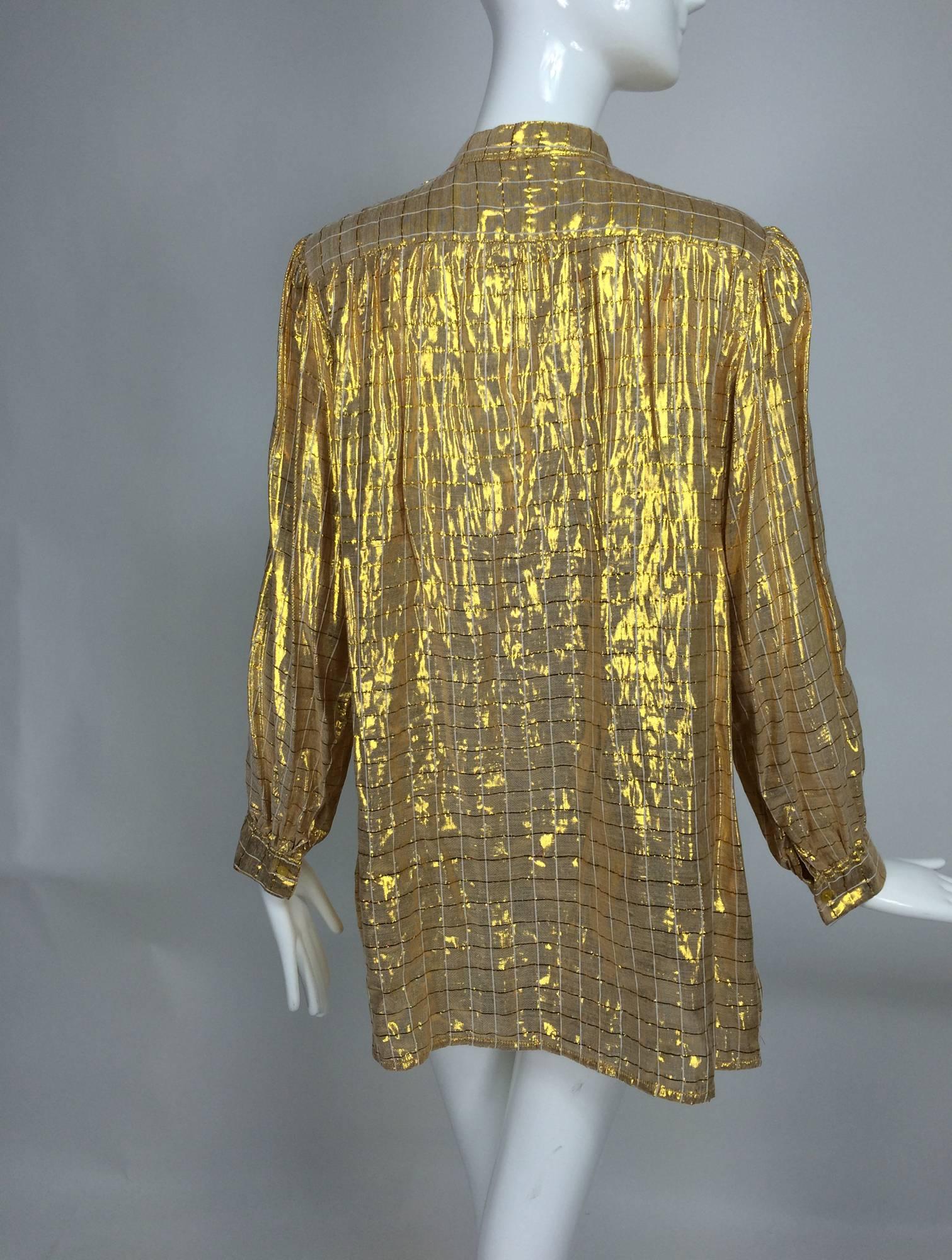 Vintage Gauze Shimmery Gold Yoke Back tunic Top India 1970s Unworn In New Condition In West Palm Beach, FL