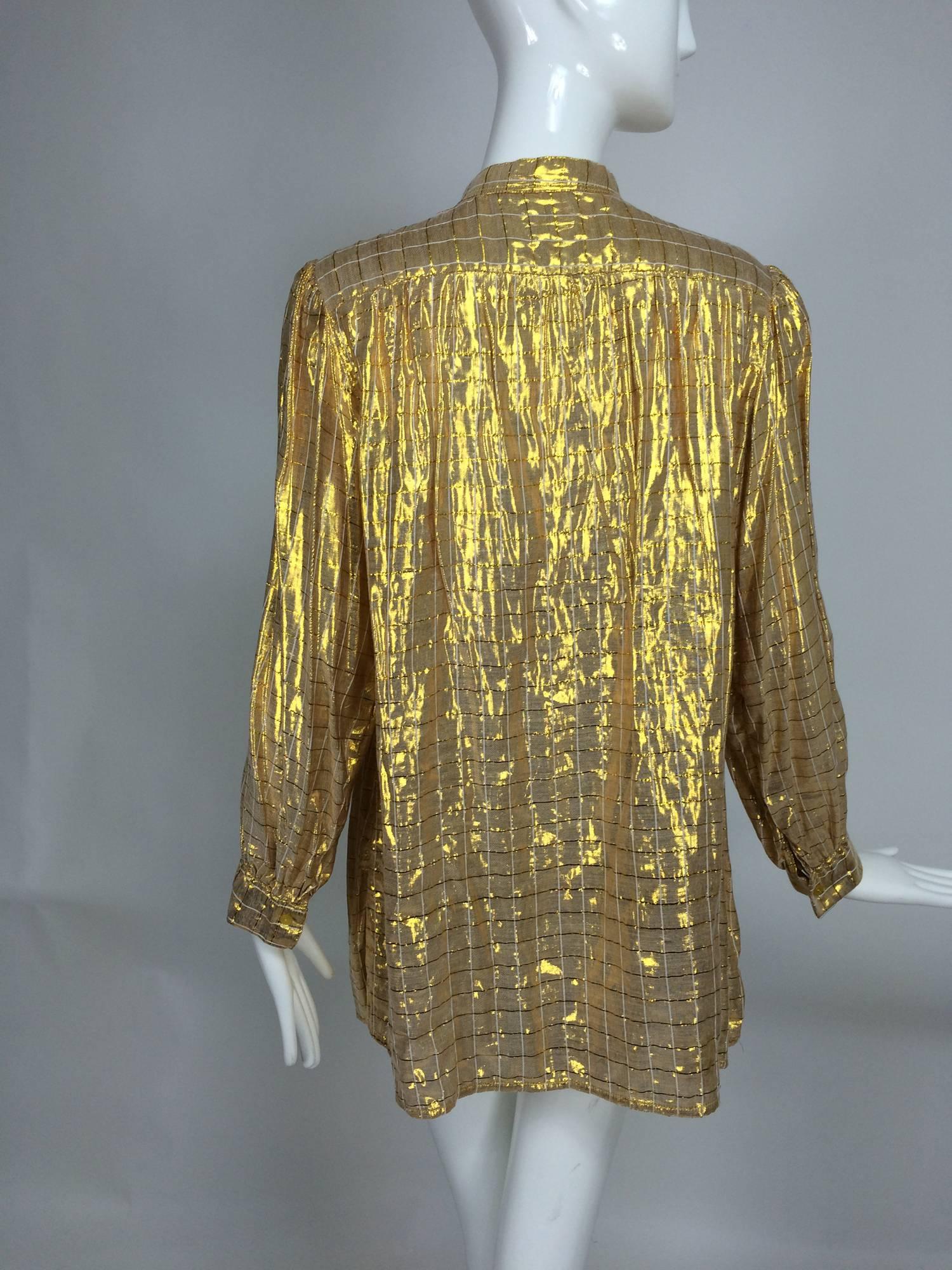 Women's Vintage Gauze Shimmery Gold Yoke Back tunic Top India 1970s Unworn